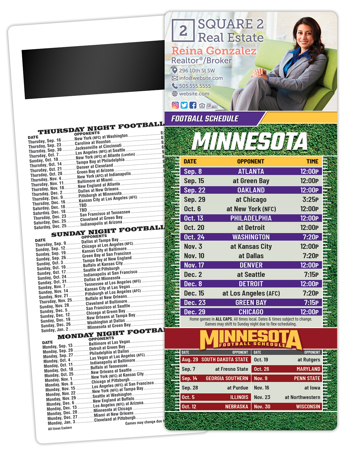 Football Schedule Laminated Card/Postcard with Magnet Strip 3.5x8.5 - 14 pt.