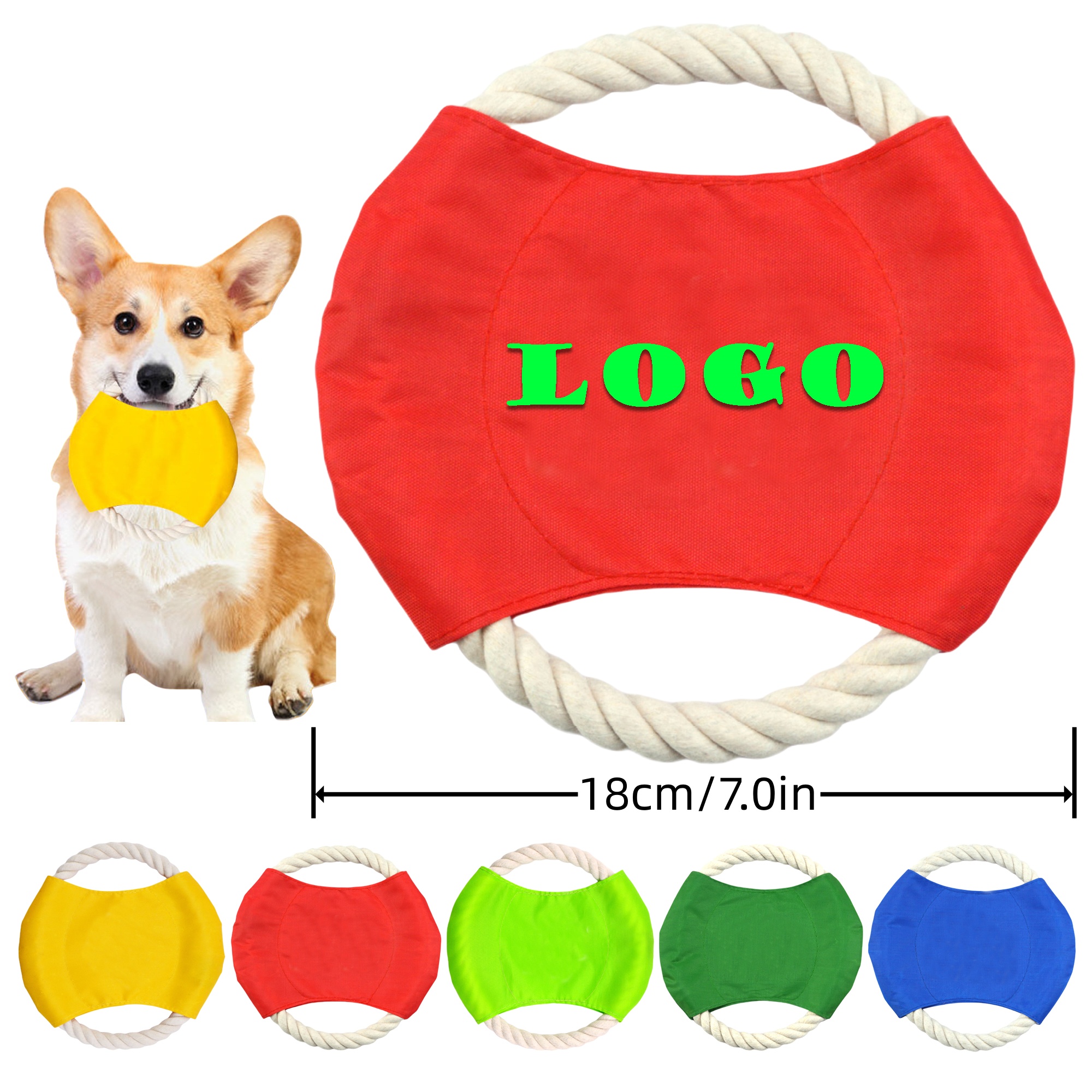 Durable Rope Flyer for Dogs - Chew-Resistant Training Disc & Teething Toy (7-inch/Multi-Color)