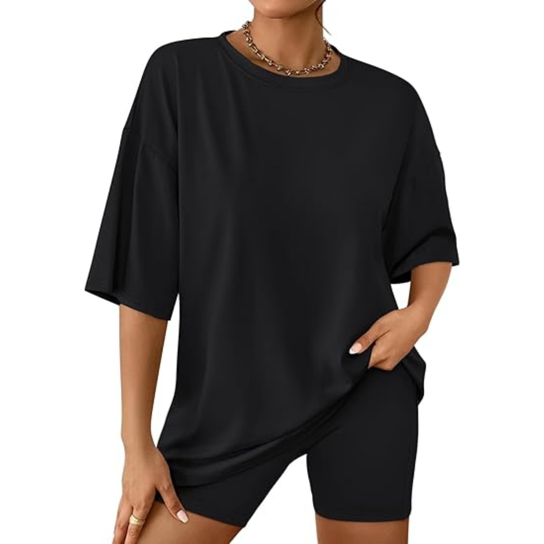 Womens Summer Oversized Tshirts Biker Shorts 30