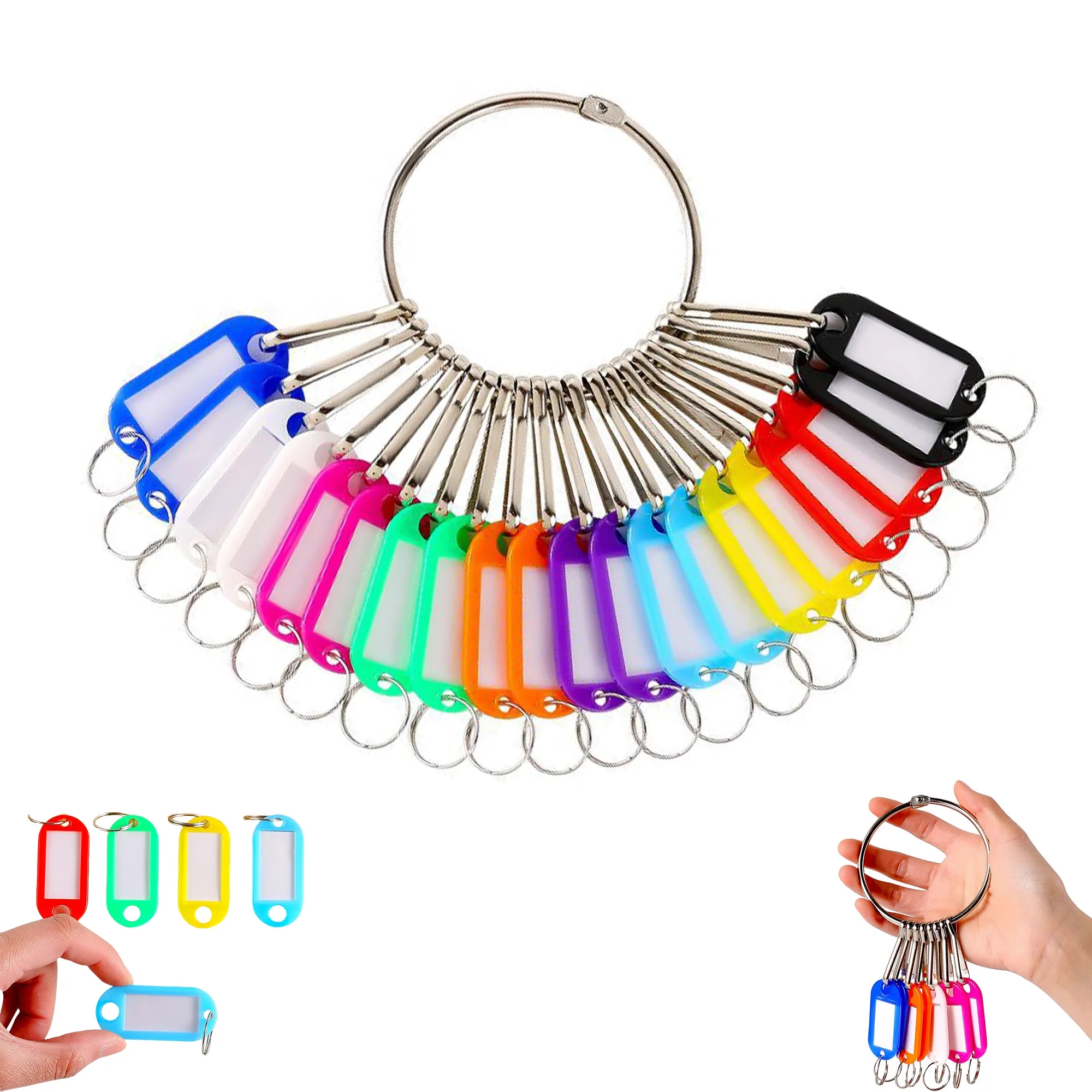 20 Key Tags Metal Keychain Organizer Holder