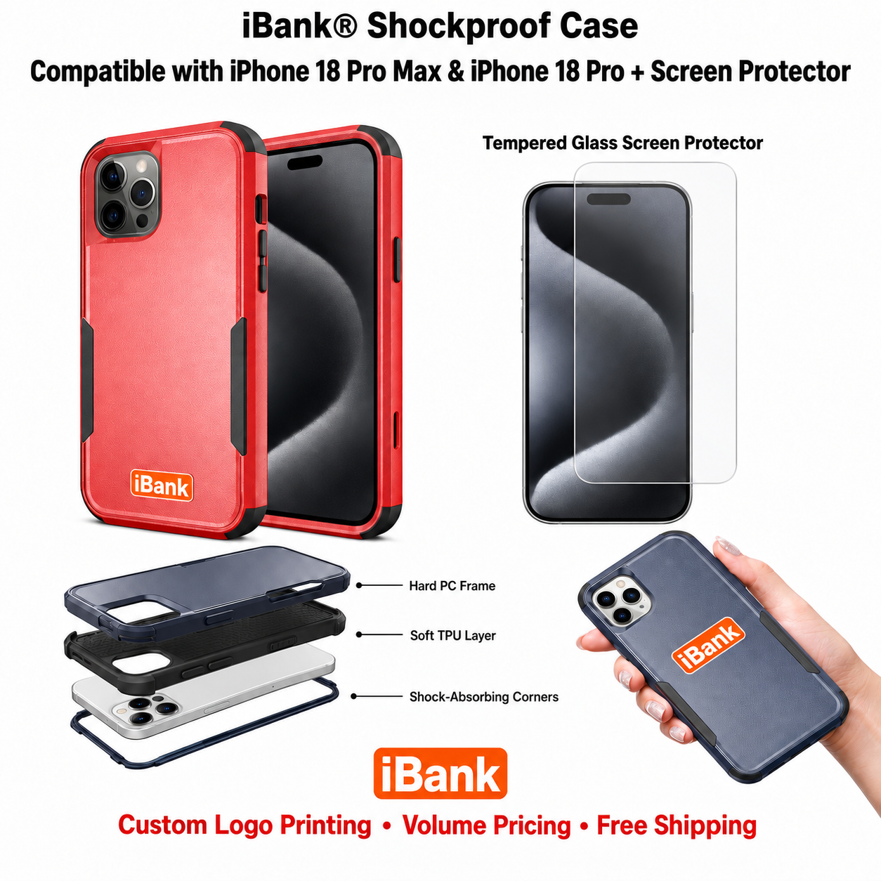 iBank ® Shockproof case compatible with Case For iPhone 18/17/16/15/14 Pro Max Air