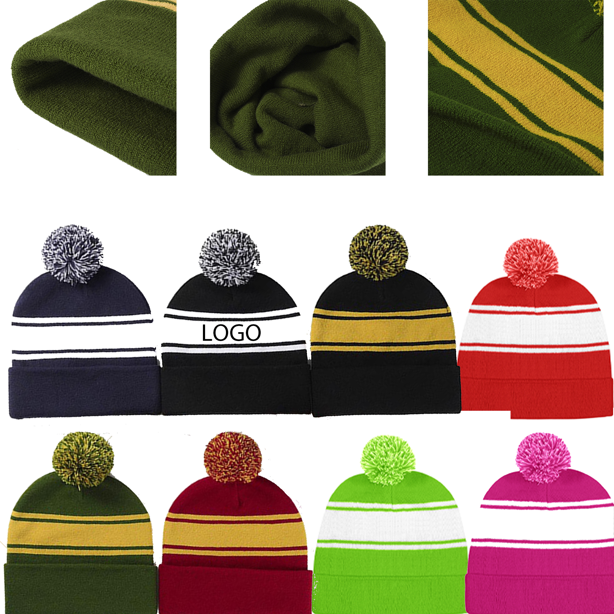 Custom Crochet Knitted Ski Bobble Ball Hat Pom Beanie Cap