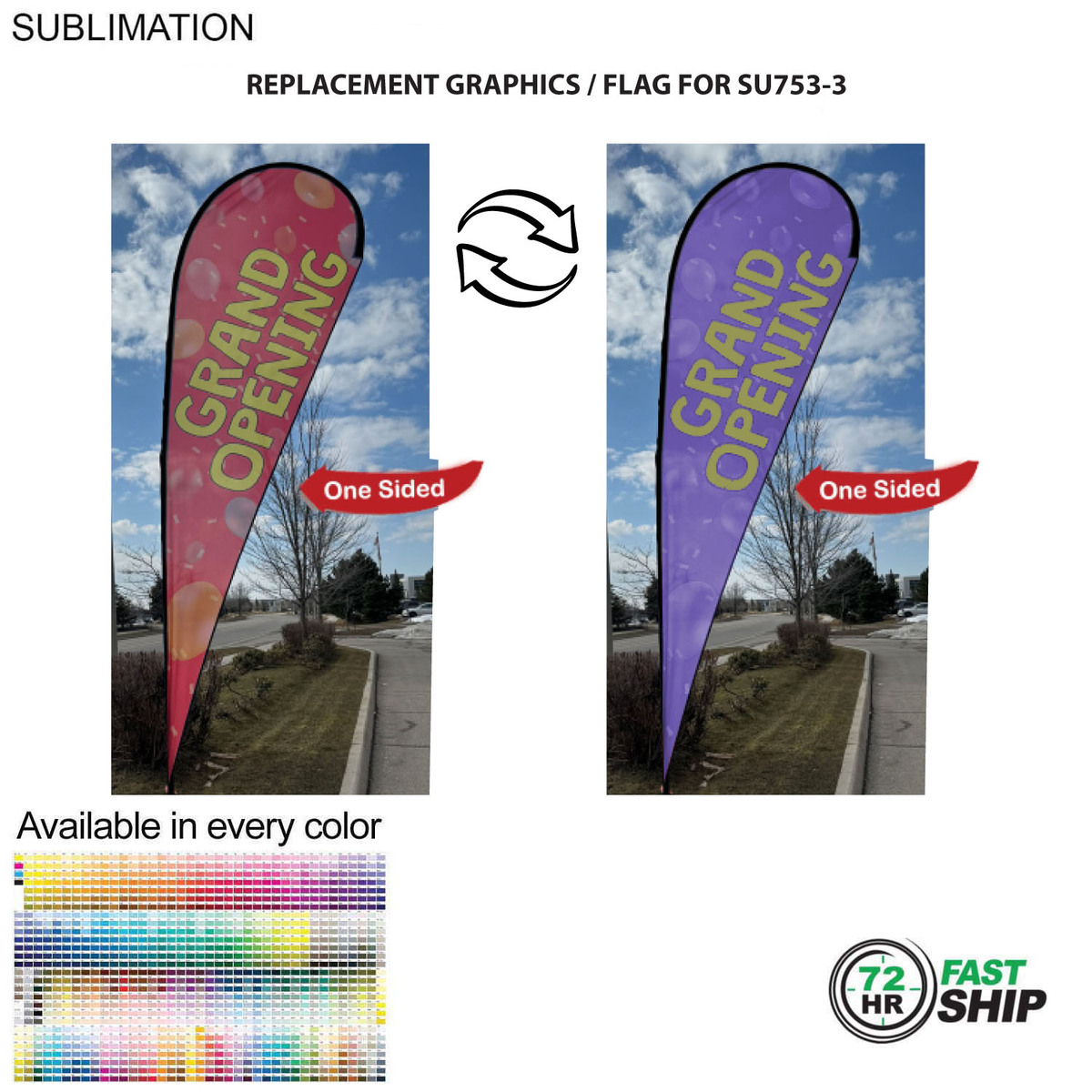 fiel 72Hr Fast Ship - Replacement Flag for 16' X-Large Tear Drop Flag Kit Full Color Graphics One Side #SU853-7