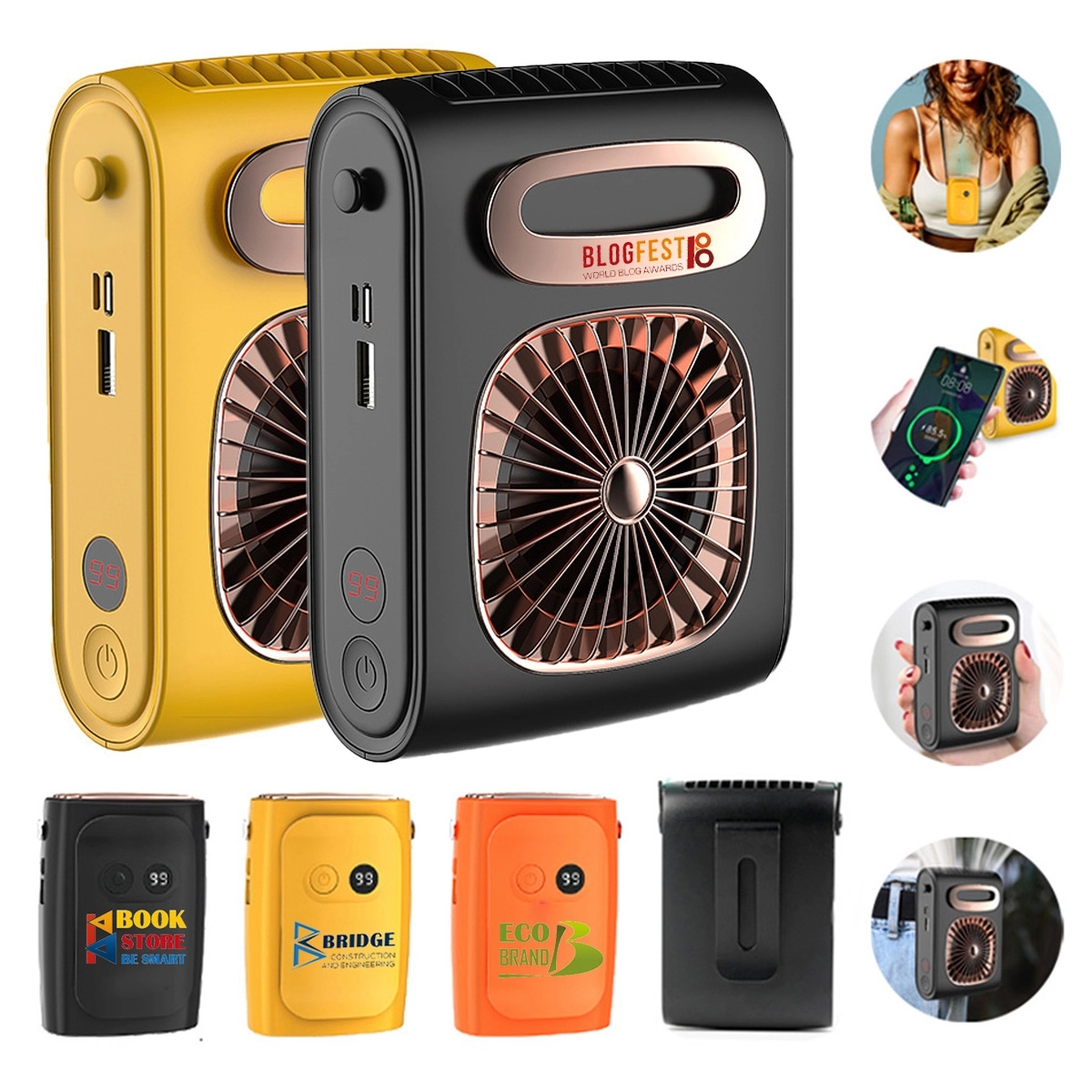 2 In 1 10000mAh USB Rechargeable Power Bank Luxury Waist Fan