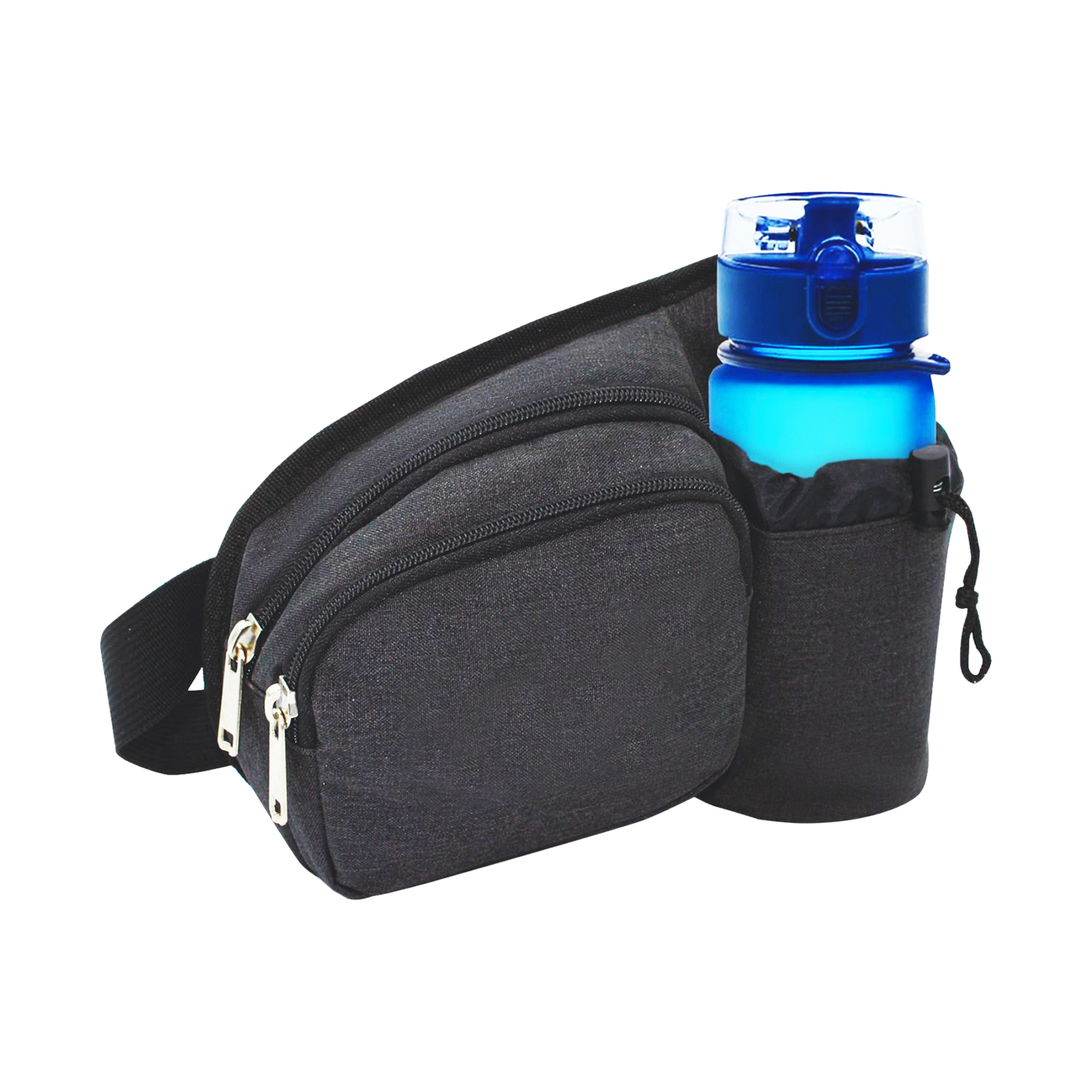 300D polyester 2-Zipper Heather Sport Fanny Pack w/ Bottle Holder 6