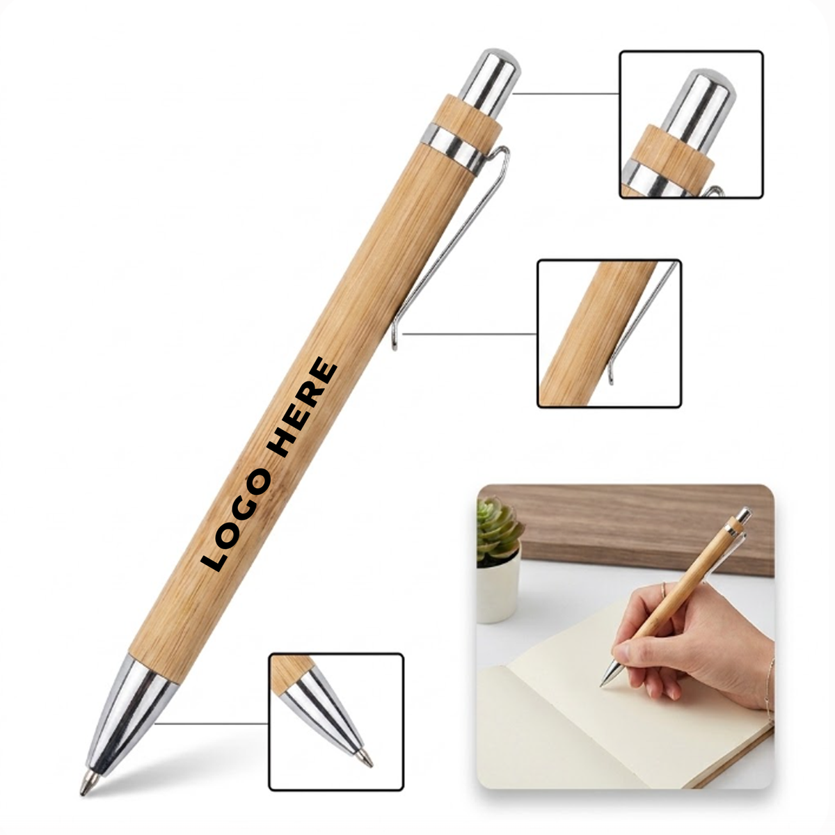 Natural Bamboo Click Retractable Pen