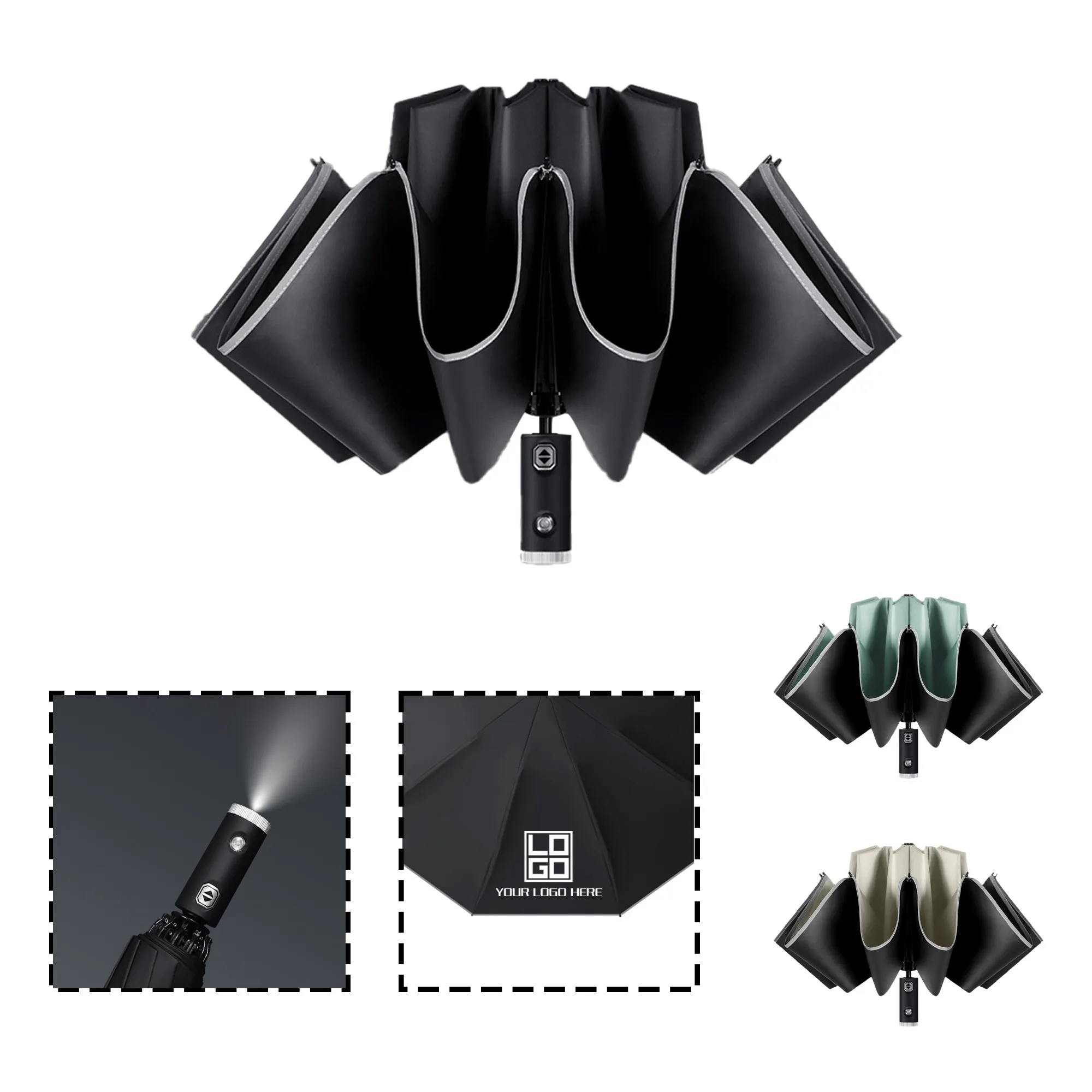 Automatic Compact Umbrella With LED Flashlight MOQ10pcs
