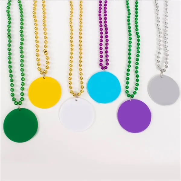 Custom Mardi Gras Bead Necklace with Plastic Medallion — Event Celebration Promo 3