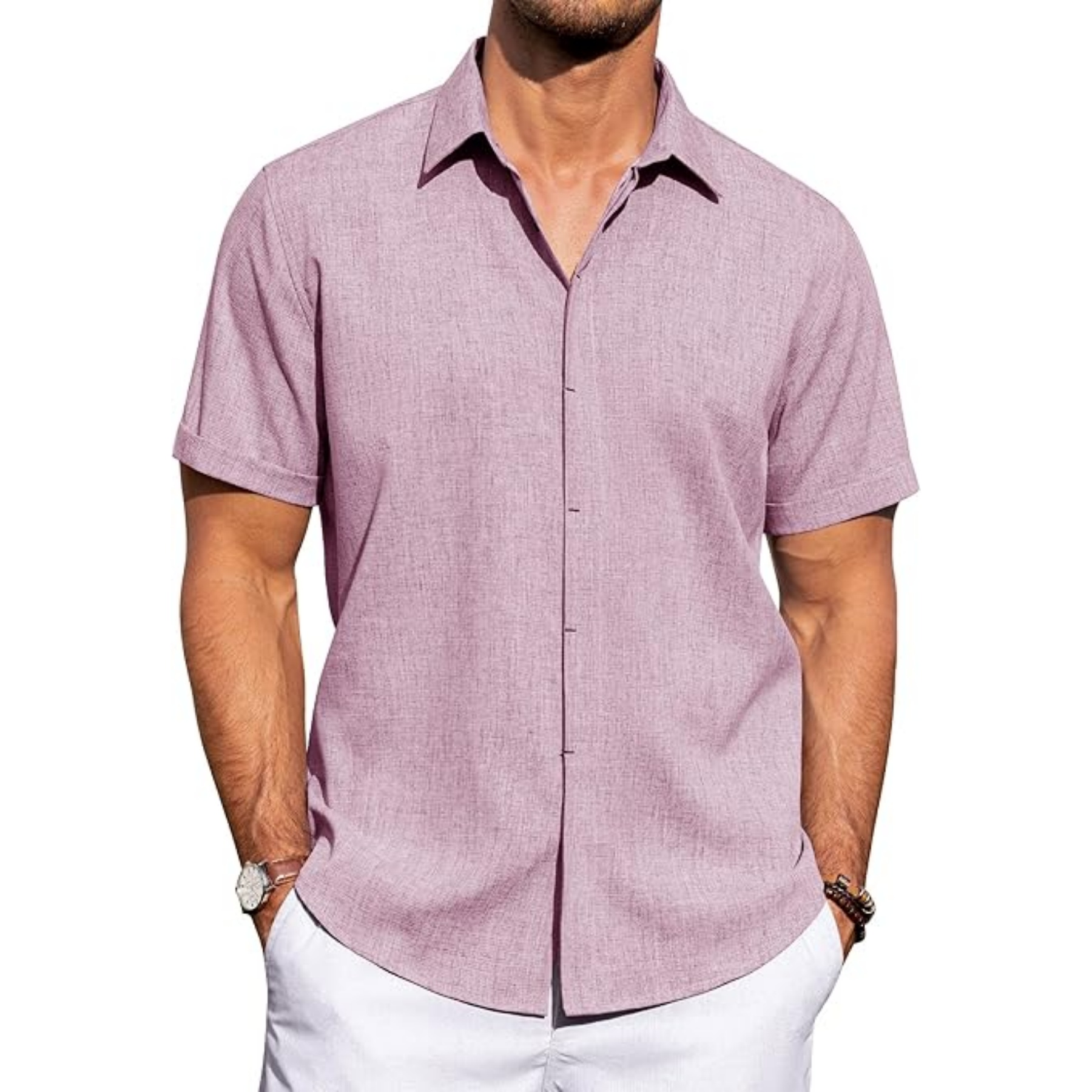 Men's Linen Casual Short Sleeve Shirt 58