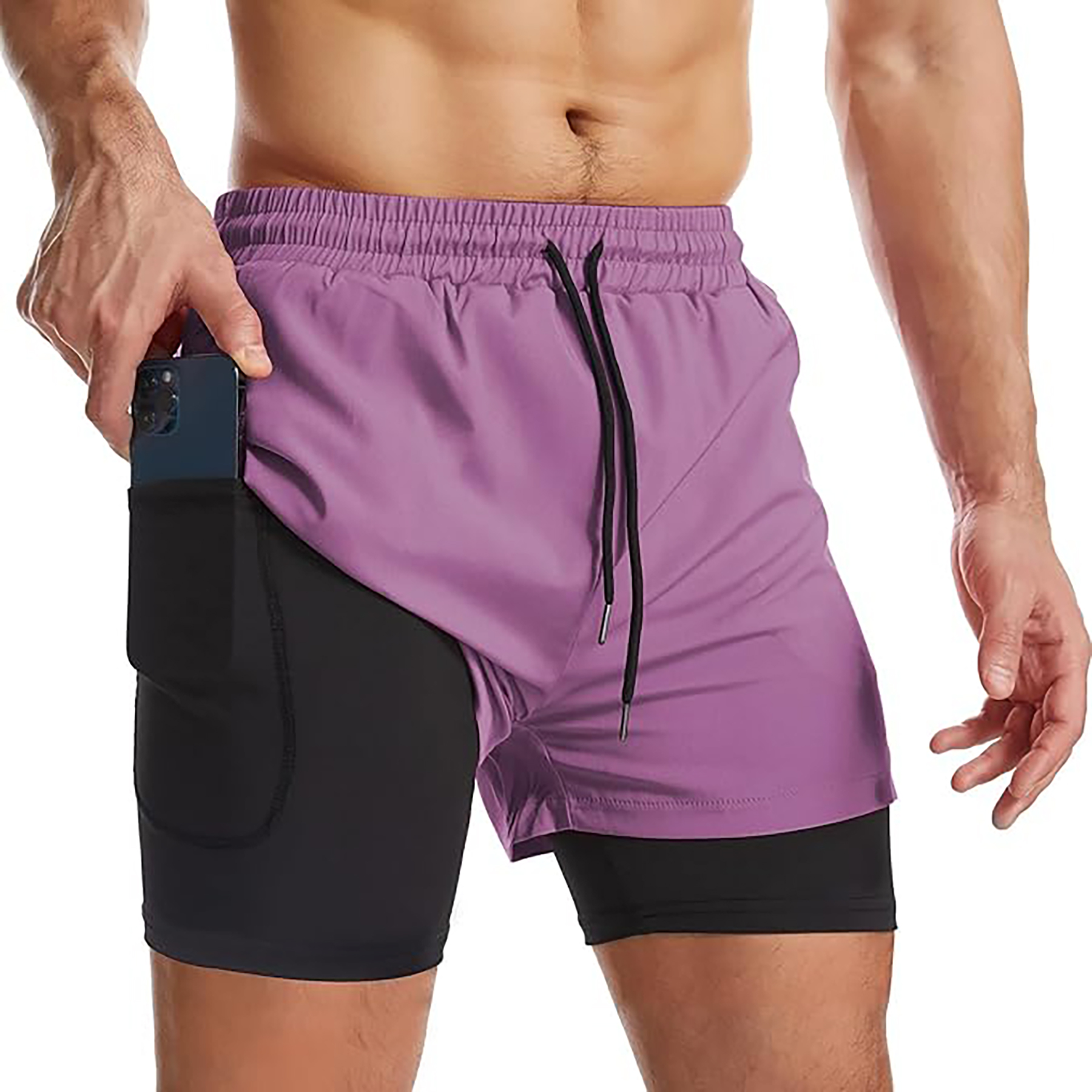 Men's 2 I n 1 Quick Drying Sports Shorts with Lining 63