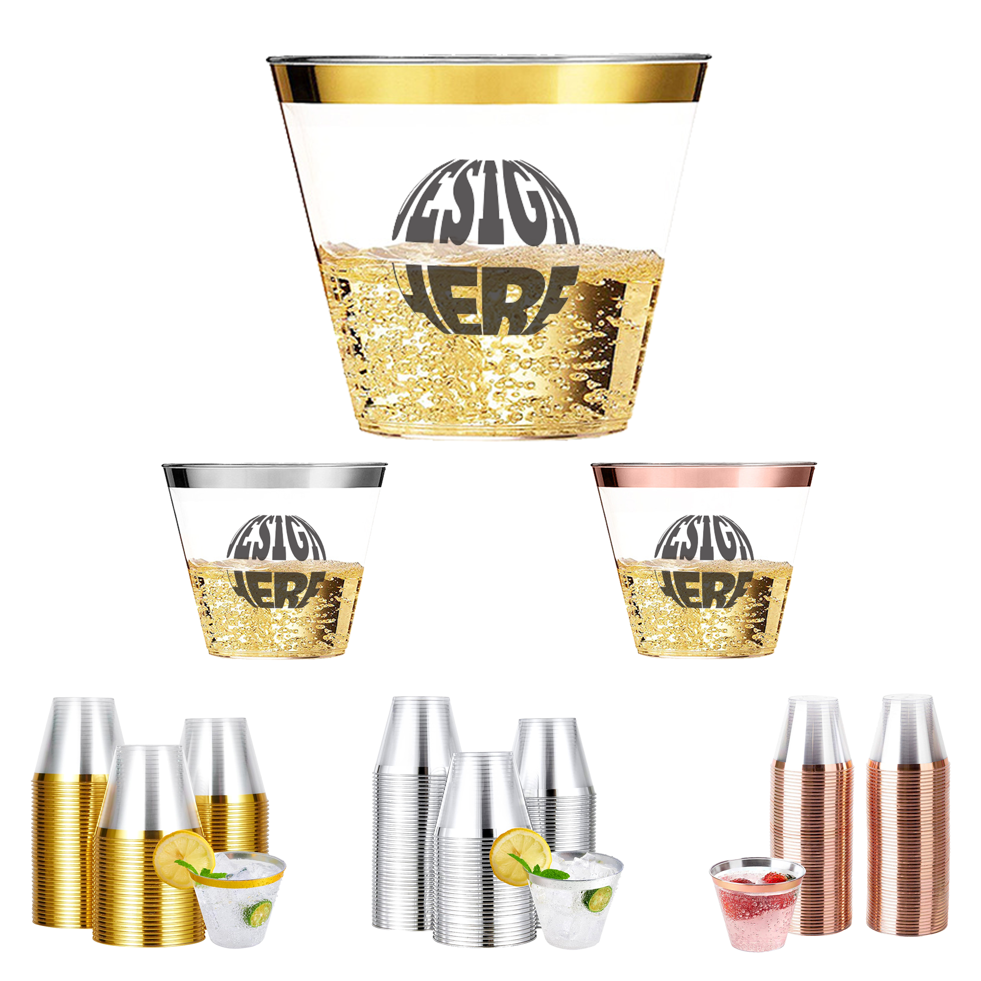 MOQ 50pcs Elegant Rimmed Plastic Cups 4
