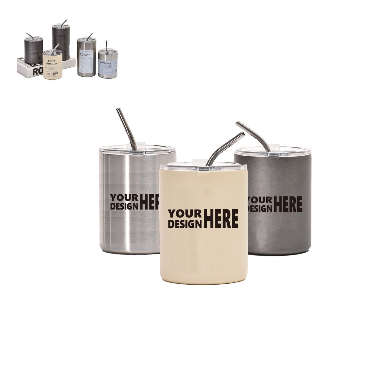 Custom 12oz Stainless Steel Coffee Cup With Straw Lid MOQ100 6