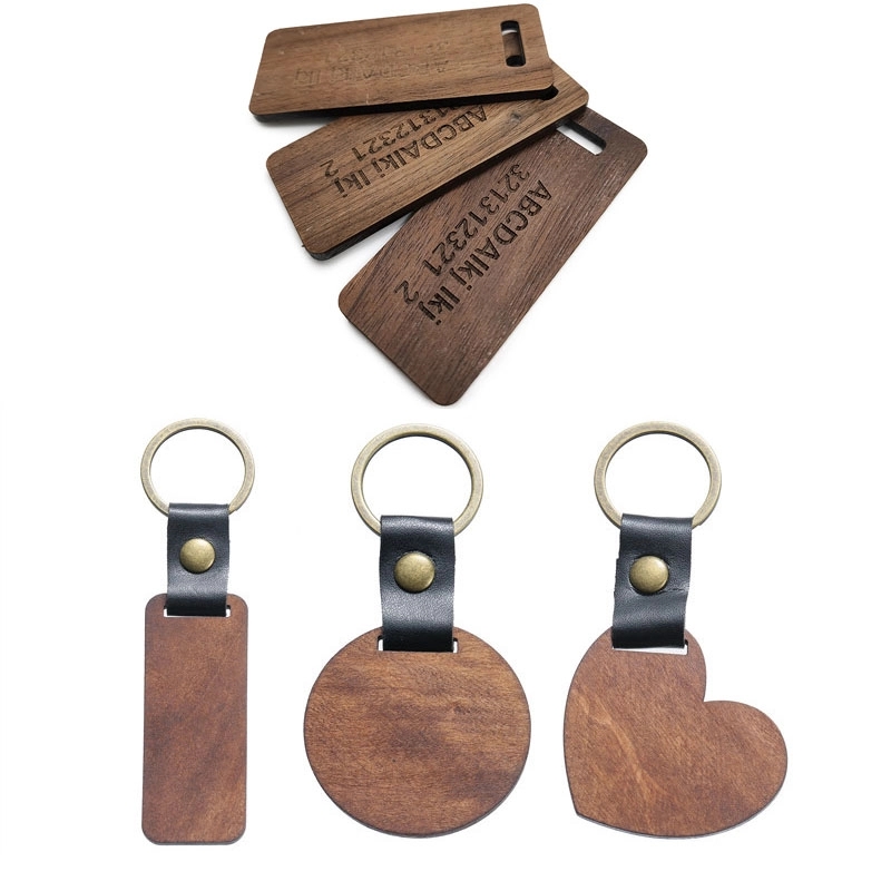 Engraved Wooden w/ Leather Keychain