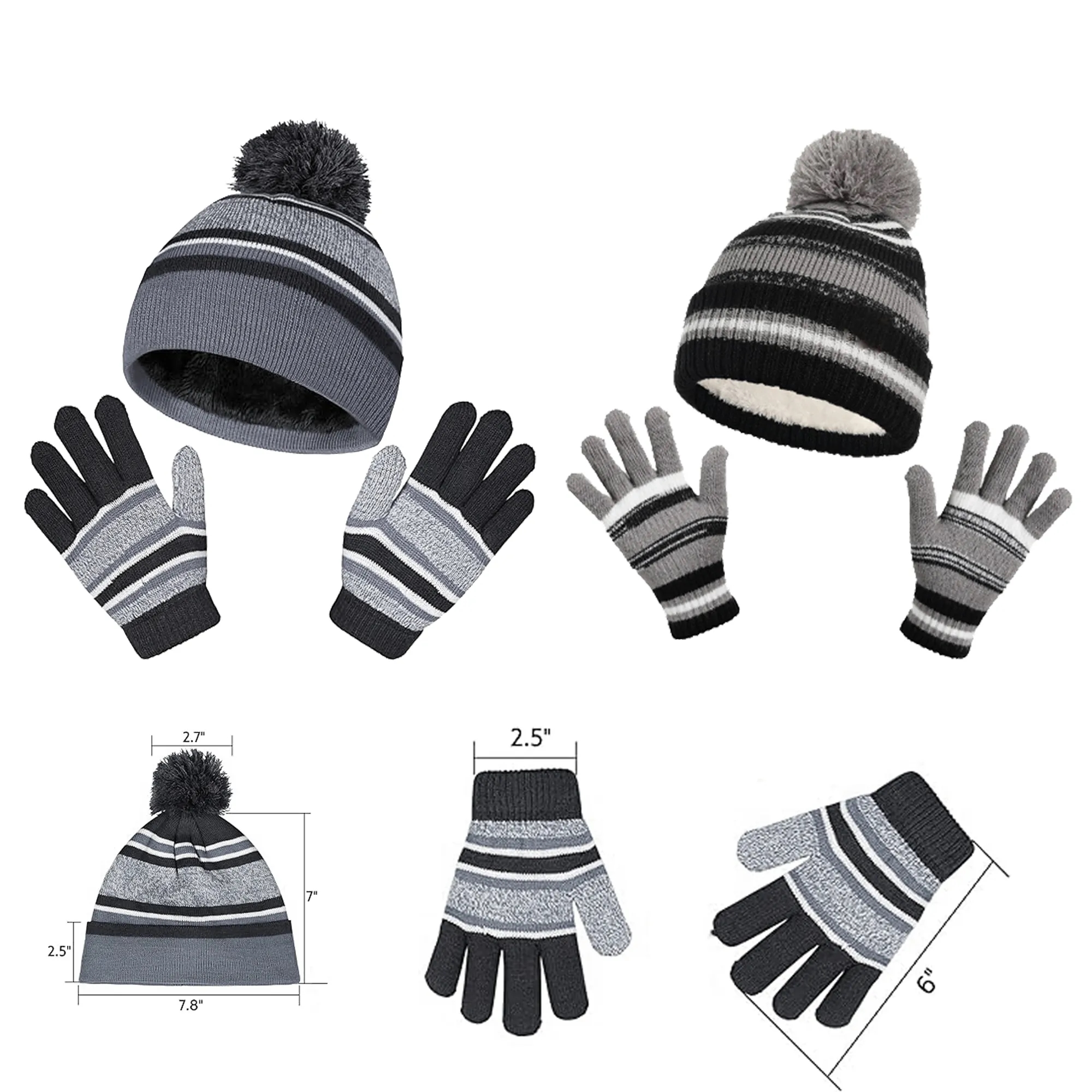 2PCS Kids Winter Knit Hat Gloves Set 6
