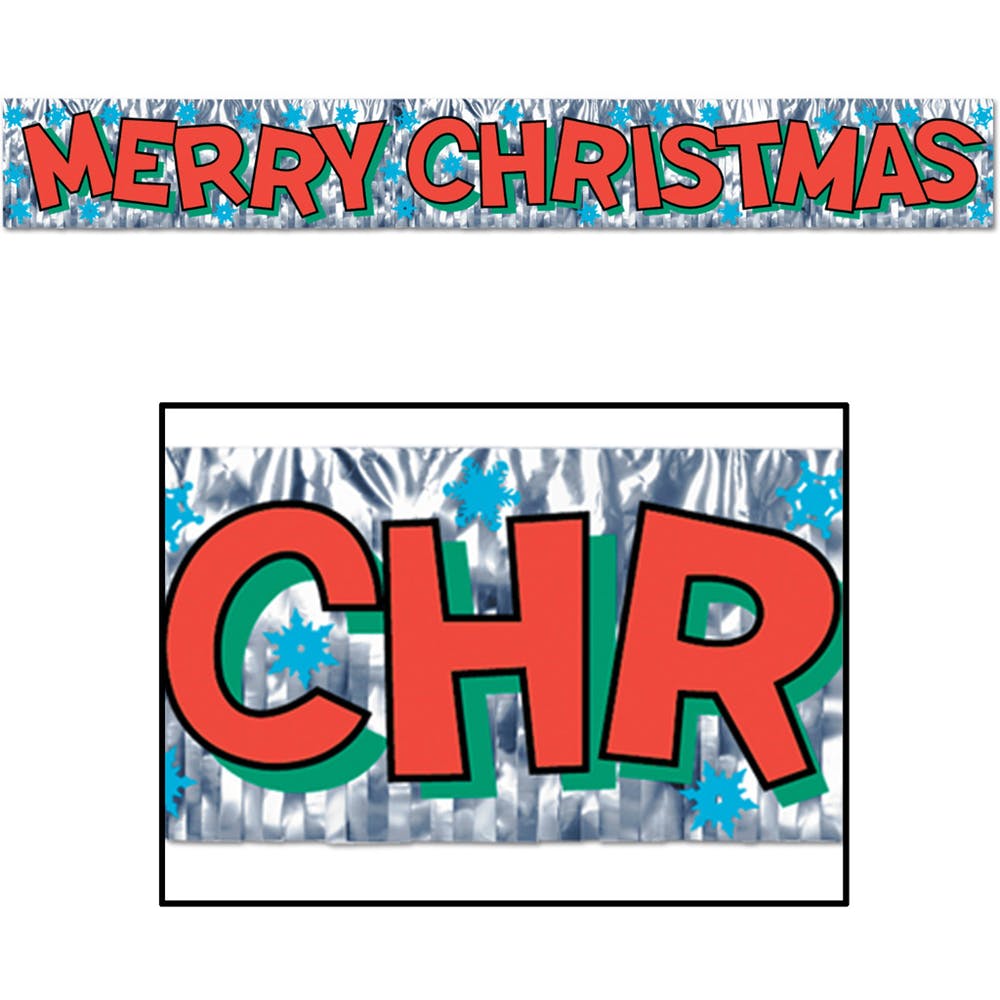 Merry Christmas Fringe Banners - Metallic 8" x 5' 3