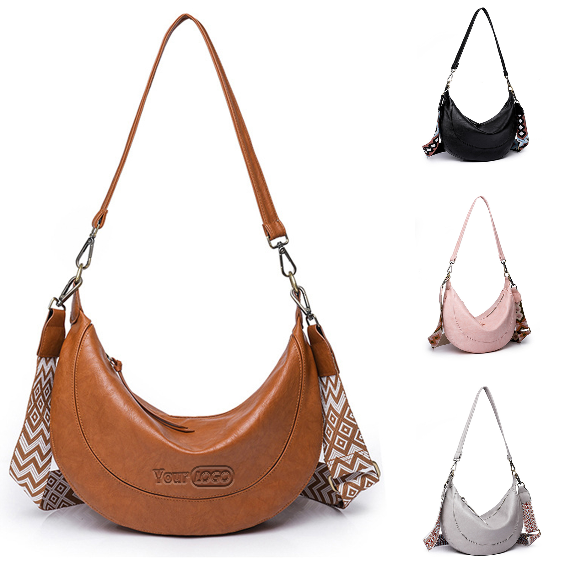 PU Leather Crescent Shoulder Hobo Purses  for Women 3