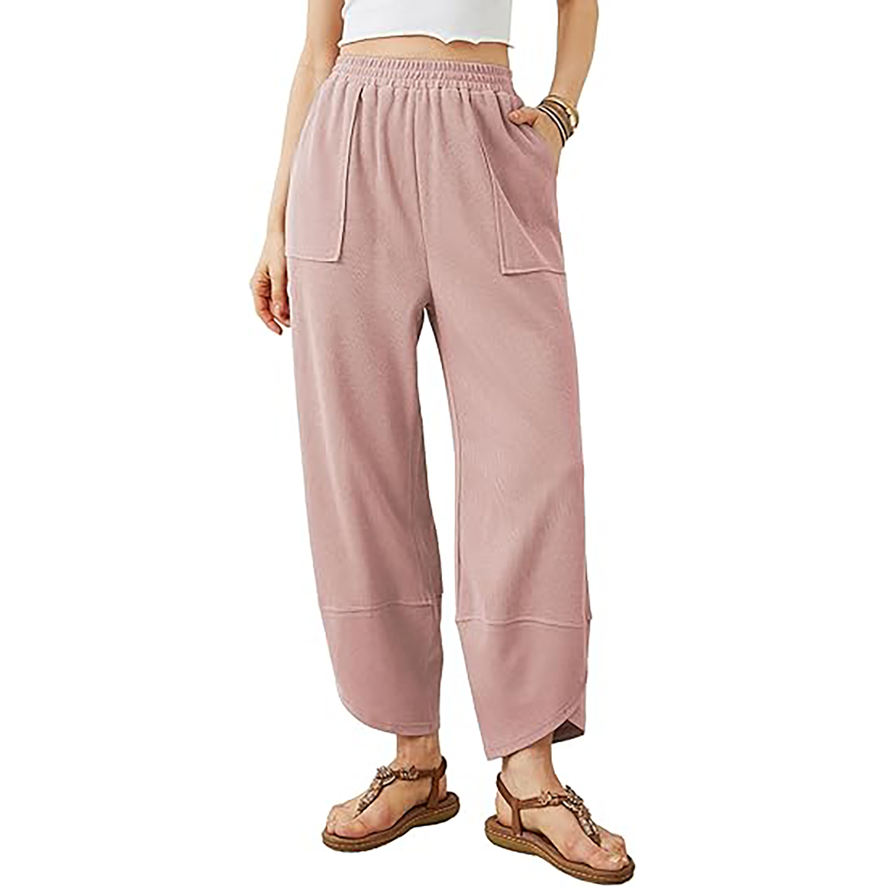 Elastic Waisted Palazzo Pants with Pockets 10