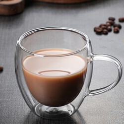 Double Wall Insulated Glass Mug with Handles