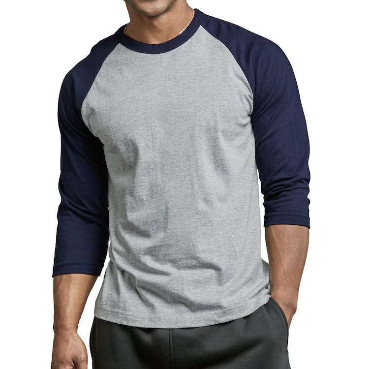 Men's 3/4 Sleeve Baseball T-Shirt - Large Navy/Light Gray 2