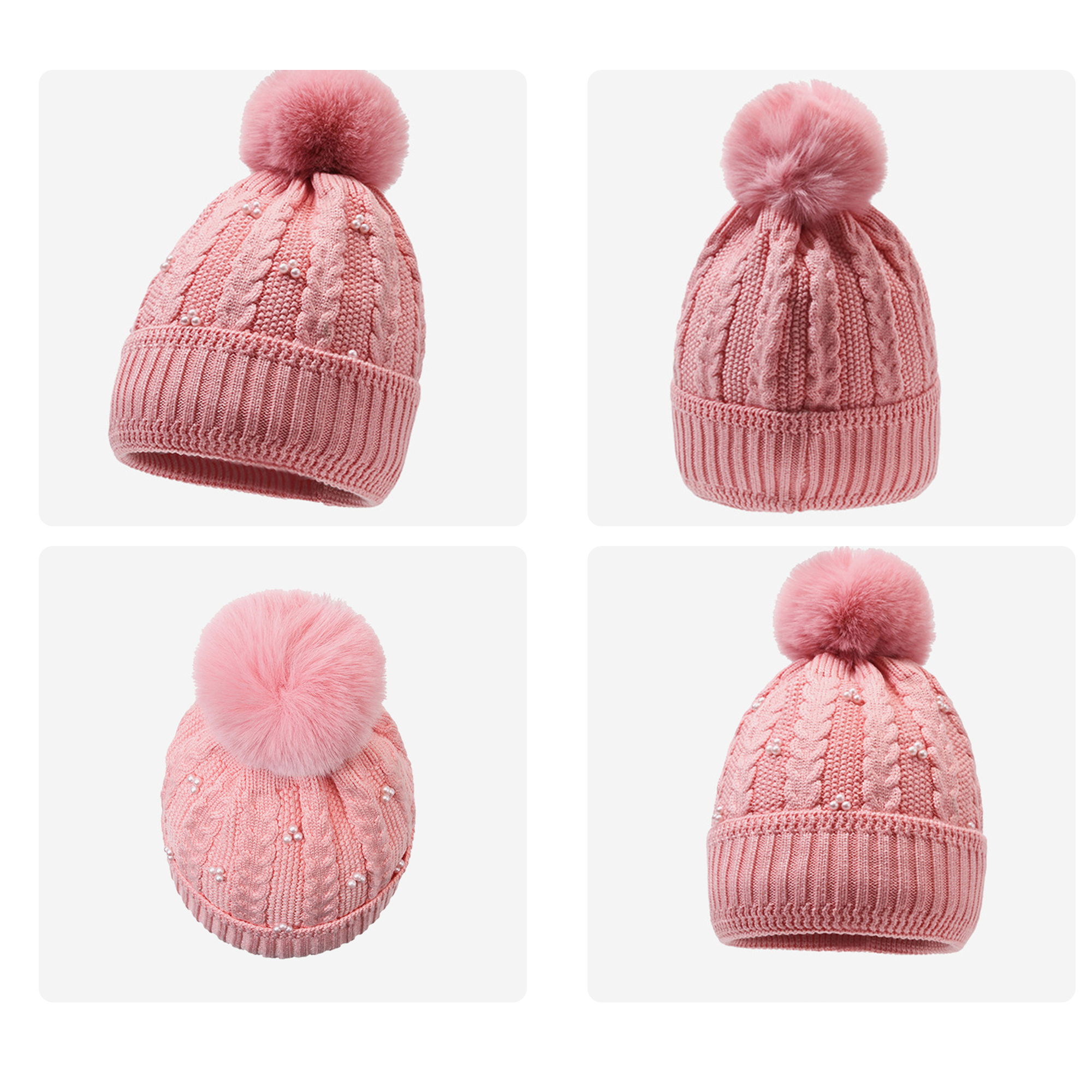 MOQ50 Women's Cold-Proof Knit Hat (Plush Balls) 11