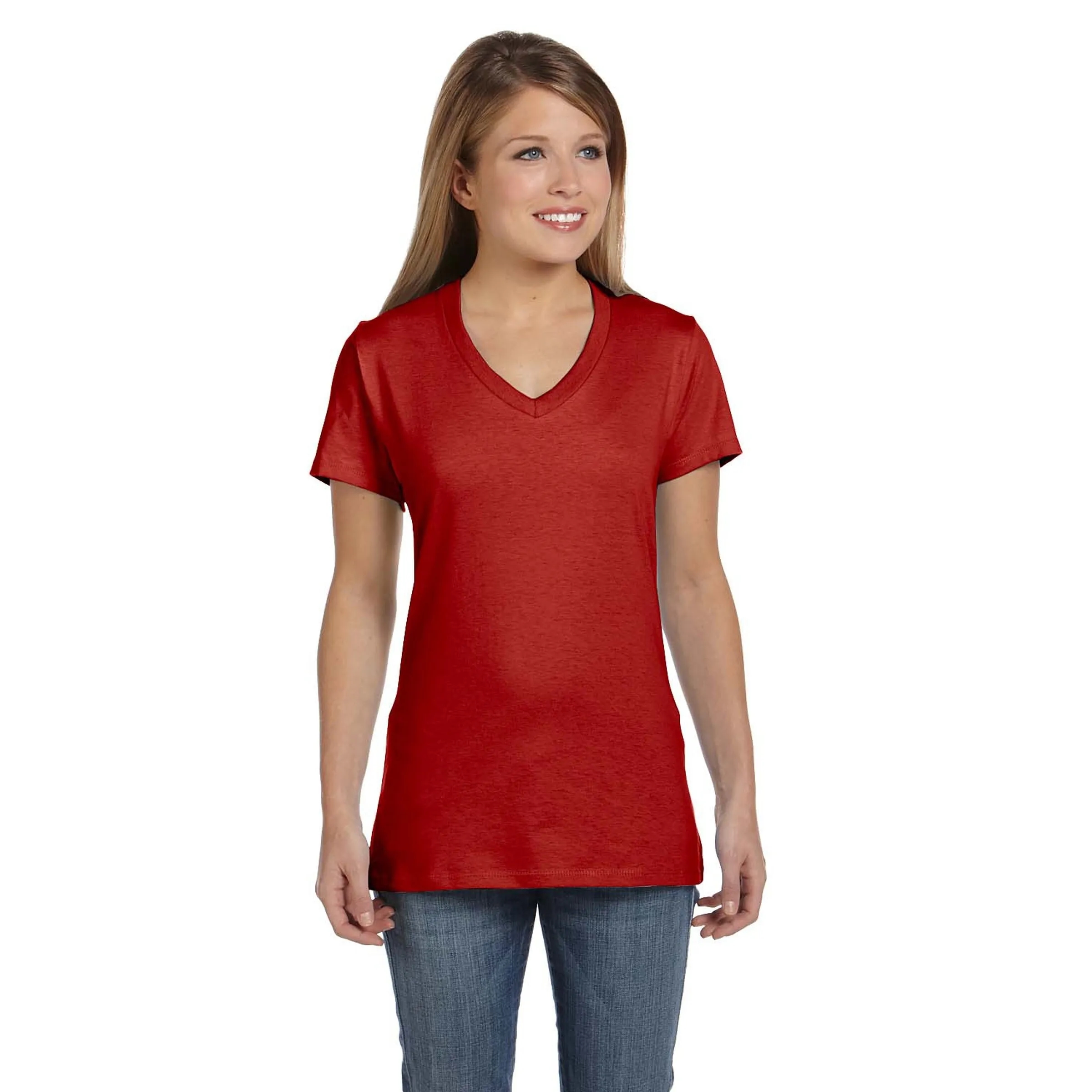 Hanes Ladies 4.5 oz.. 100% Ringspun Cotton V-Neck T-Shirt 2