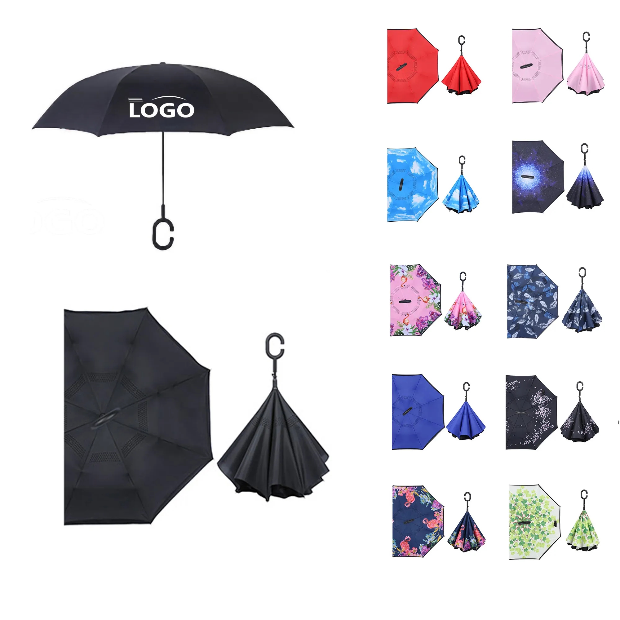 Double Layer C Handle Inverted Reverse Folding Umbrella