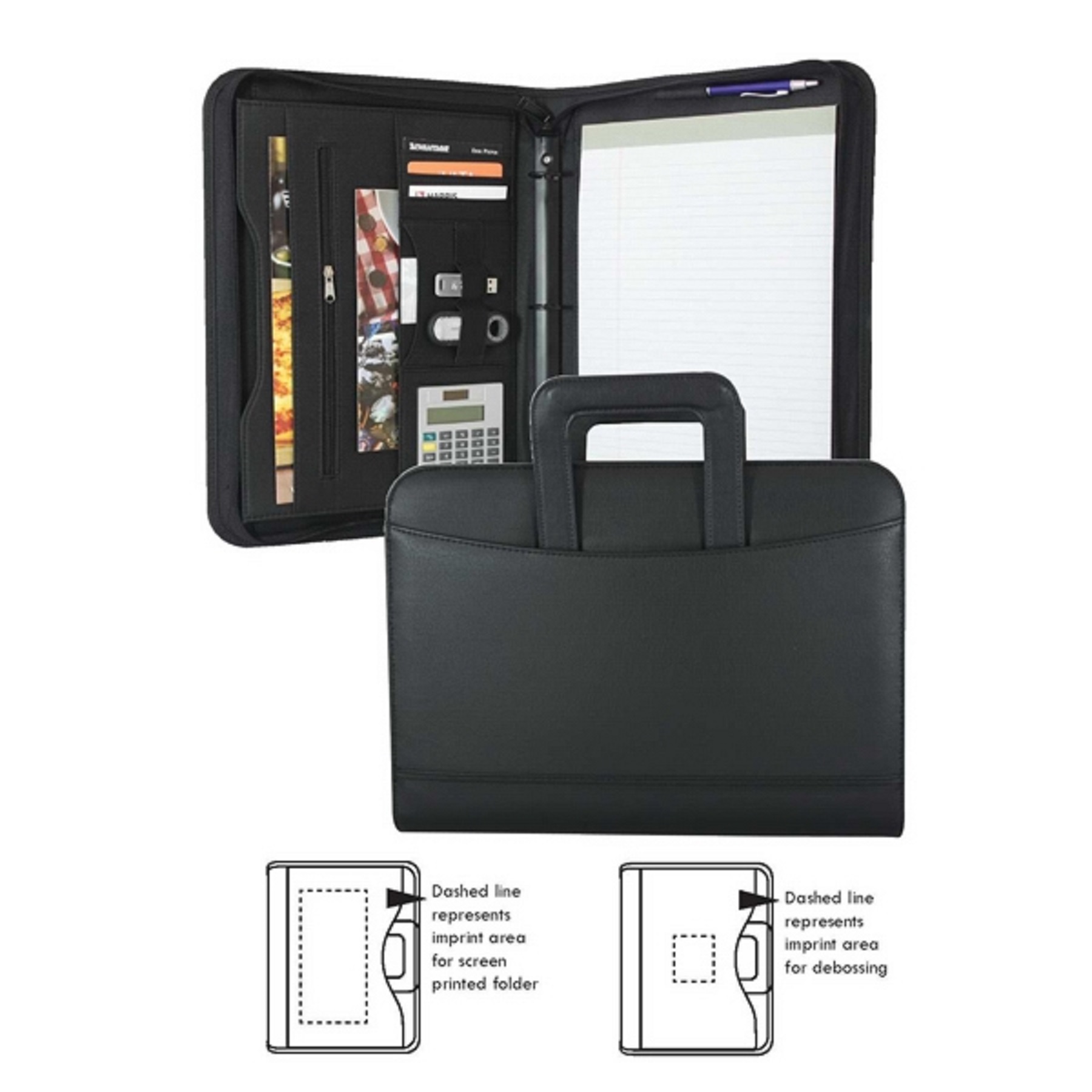 1" 3 Ring Padfolio w/ Retractable Handles and Zipper Closure 14