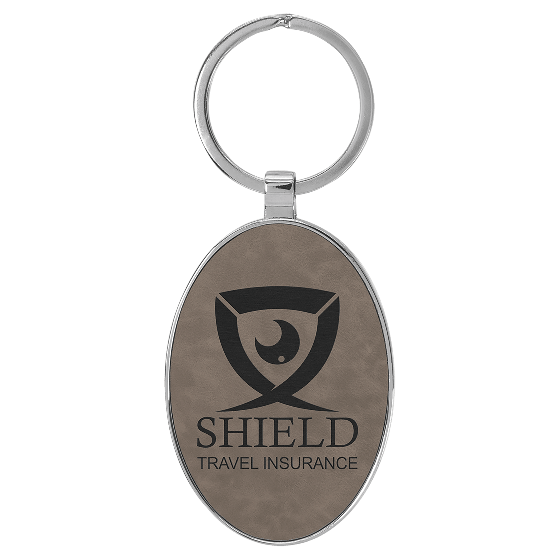 3" x 1 3/4" Laserable Leatherette and Metal Oval Keychain 2