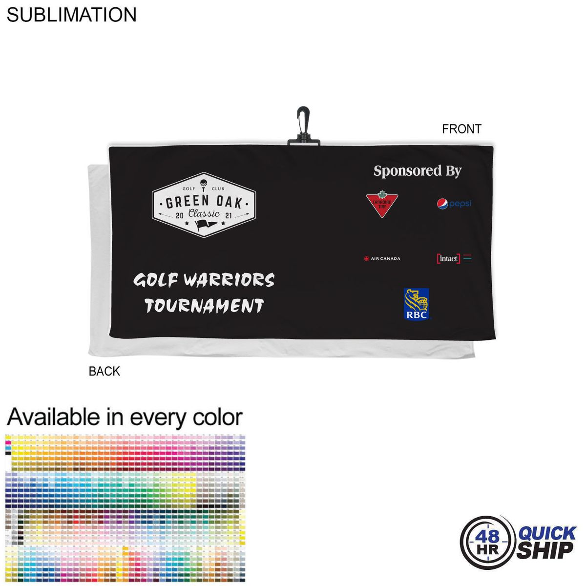 fiel 48 Hr Quick Ship - Oversized Golf Towel in Soft Velour Terry 24x48 with Black Hook Sublimated #SU631-19