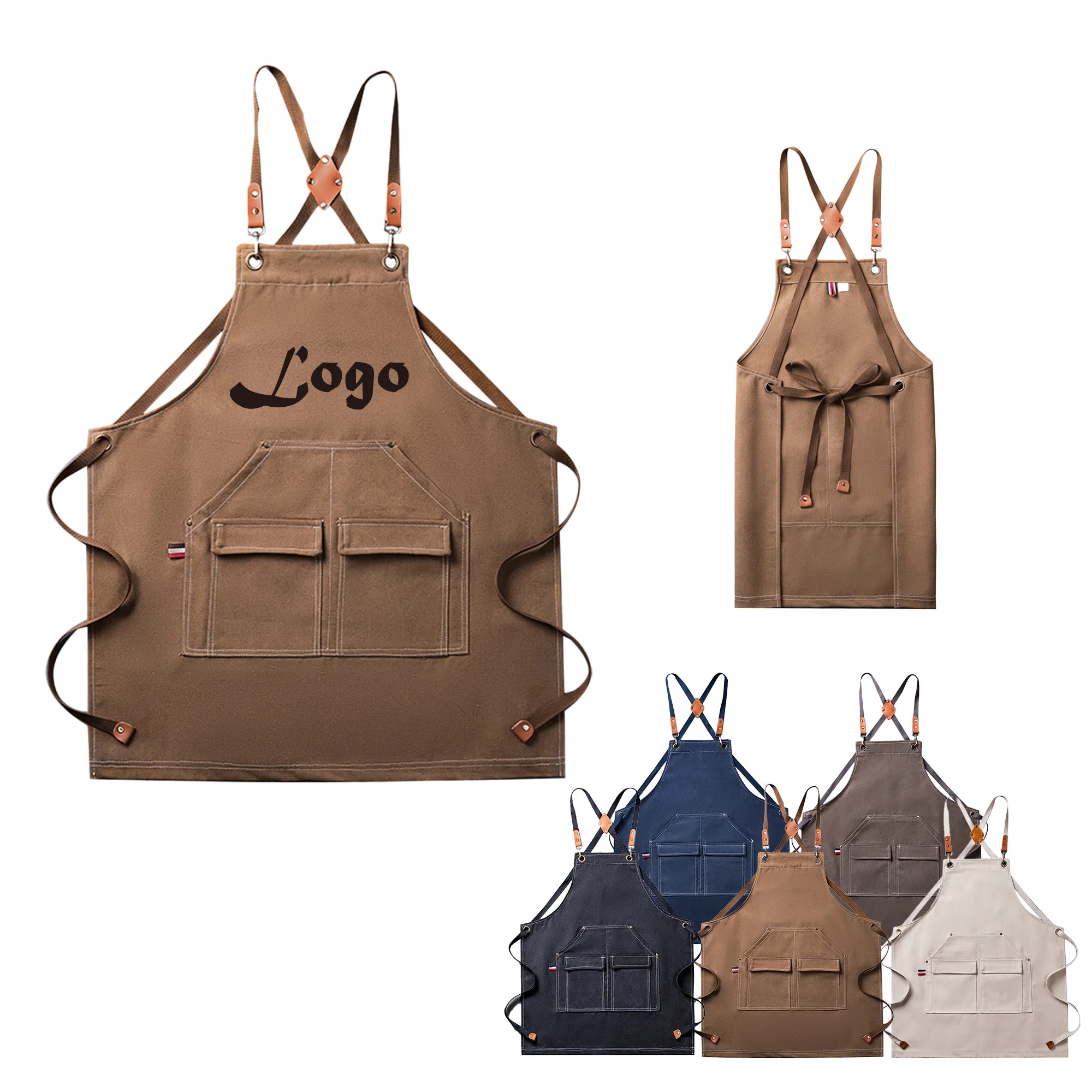 Cross-back Canvas Apron with Enlarged Pocket