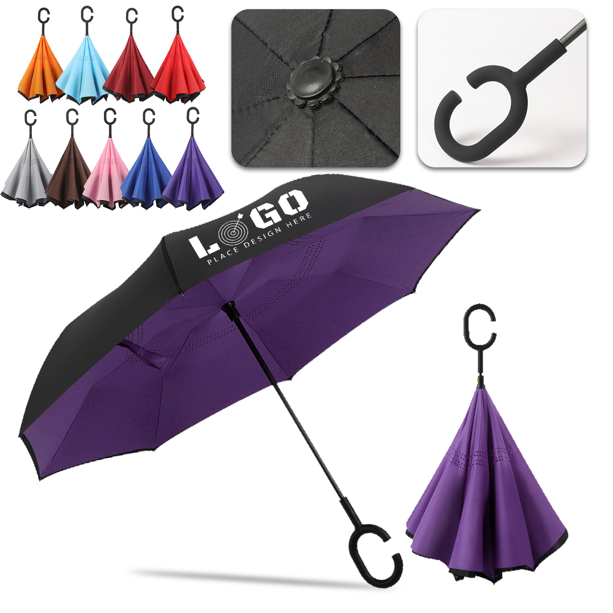 C-Shaped Handle Hands-Free Stand-Up Inverted Umbrella 5