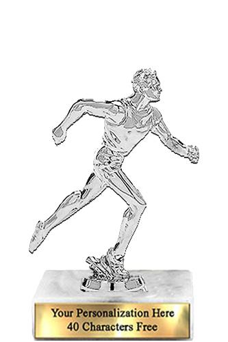 Trophy: 7", 2x3 white marble base, Running Male Si