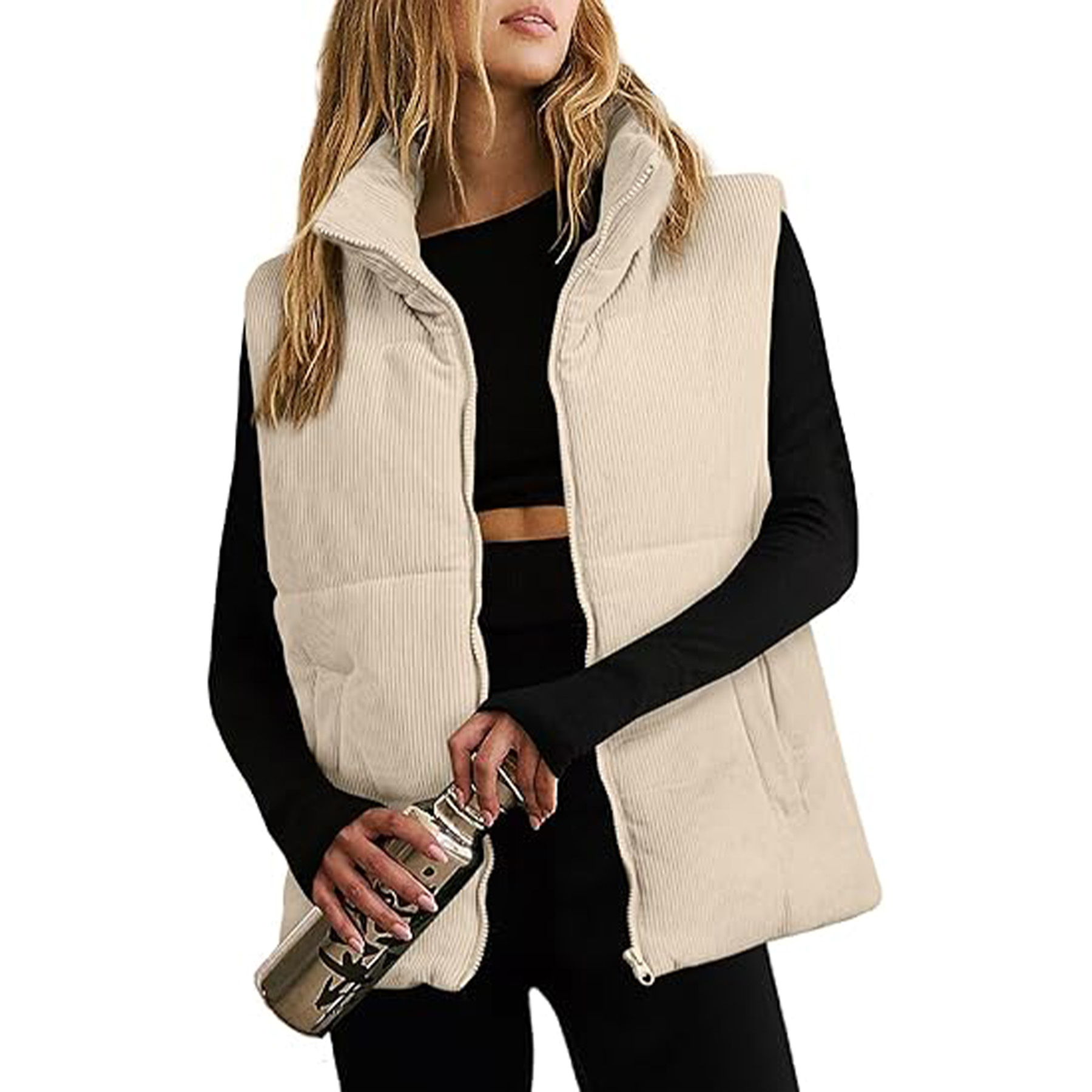 Corduroy Stand Collar Sleeveless Jacket 27