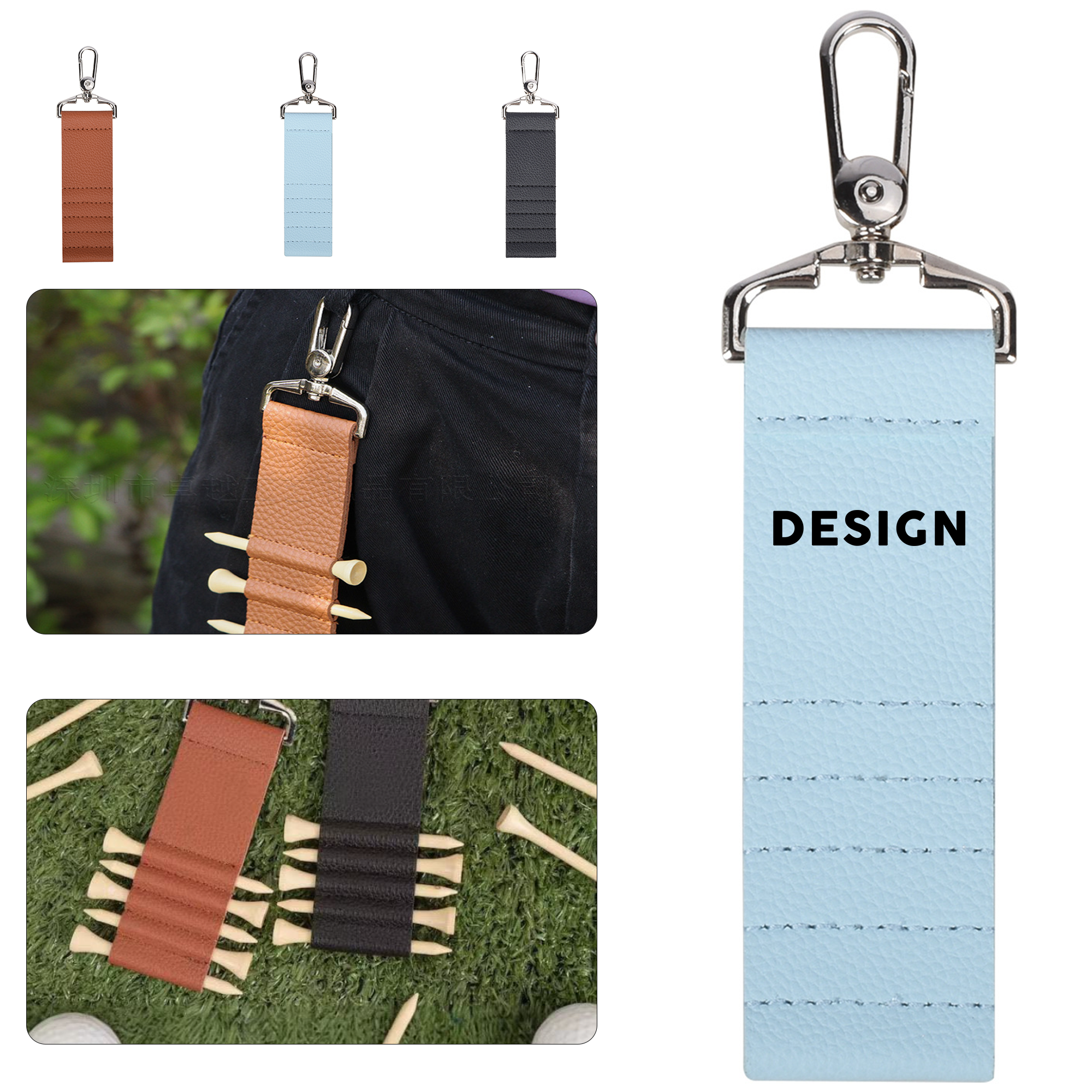 PU Leather Golf Tee Holder with Swivel Carabiner 2