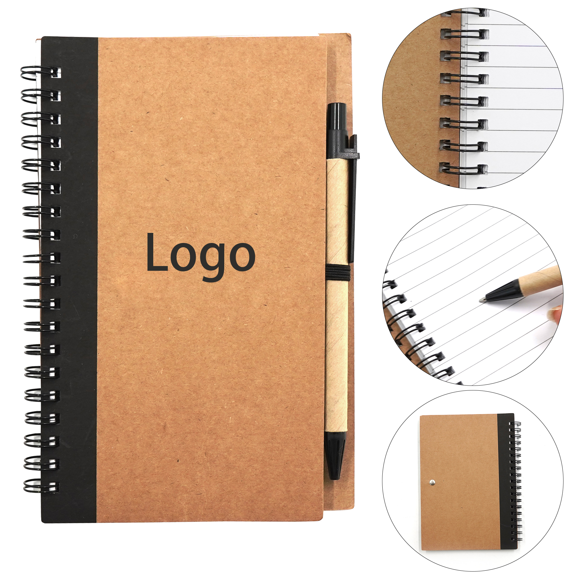 5" x 7" Soft Cover Kraft Spiral Journal With Pen