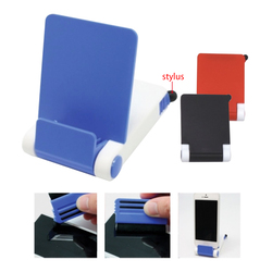 Smartphone stand with stylus and screen cleaner