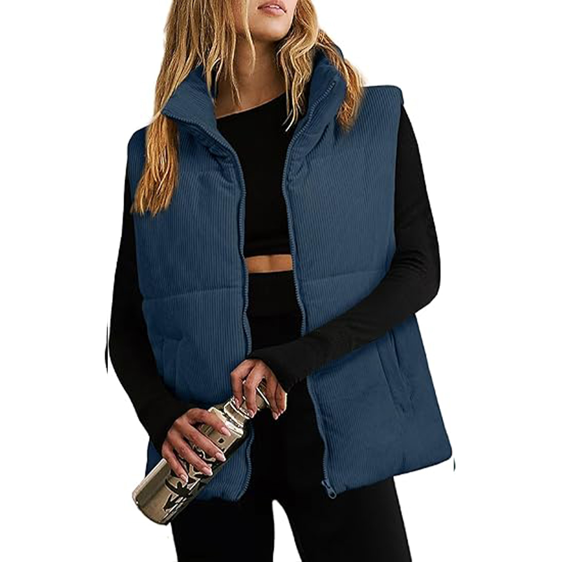 Corduroy Stand Collar Sleeveless Jacket 32