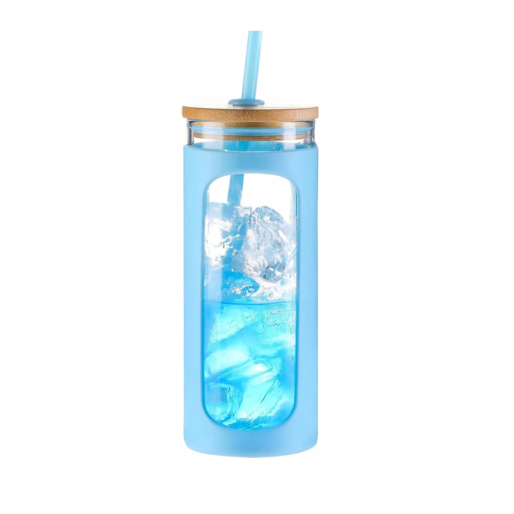 20oz Glass Water Bottle with Straw 15