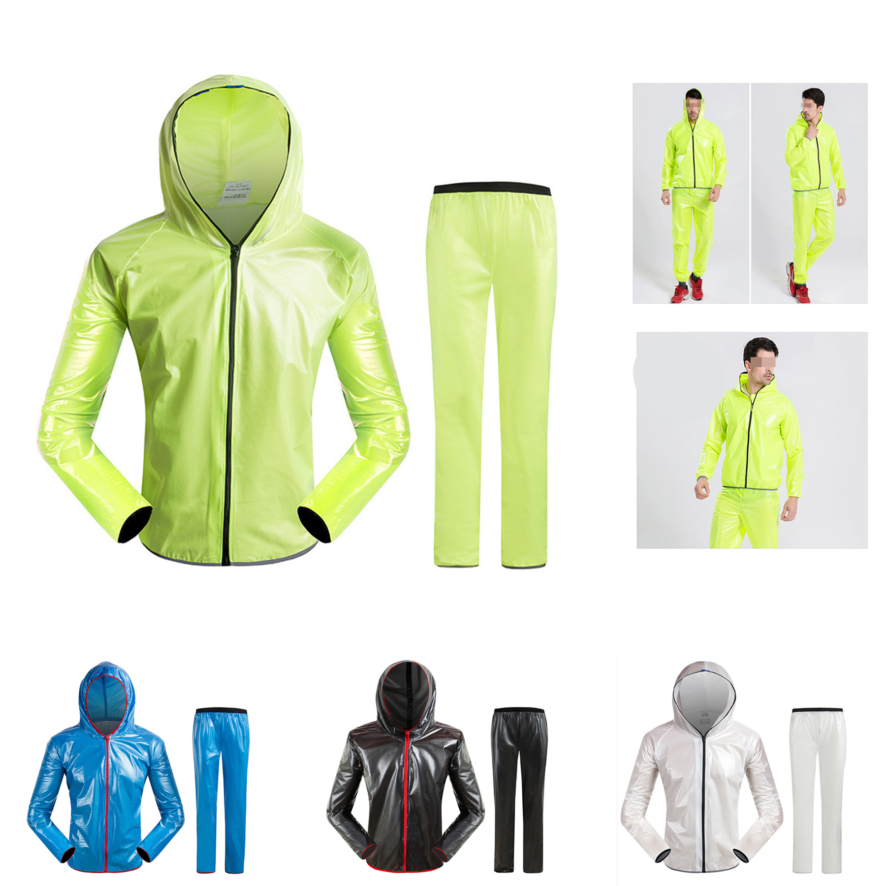 Breathable PU Raincoat Suit Reflective Poncho Jacket 17
