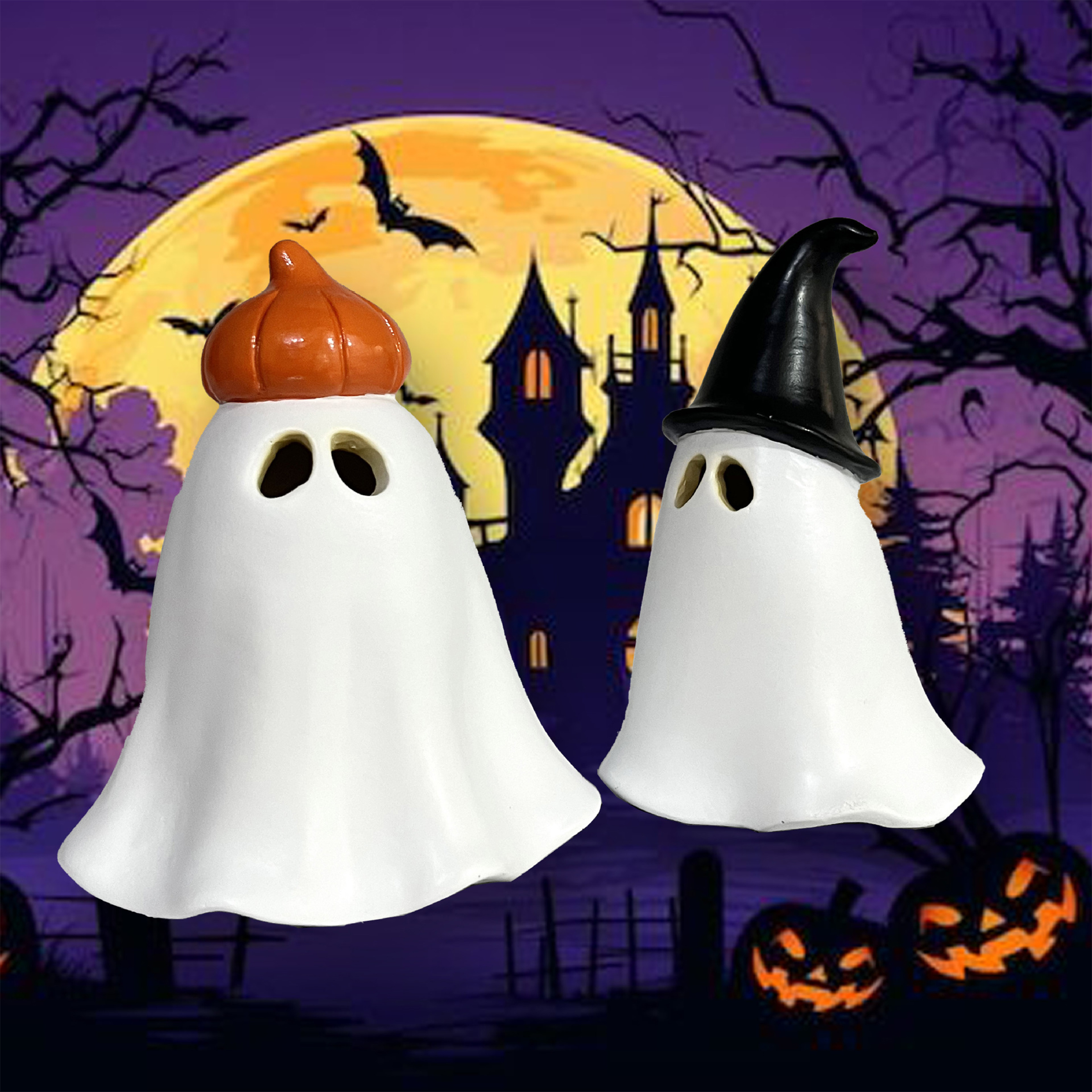 Resin Halloween Ghost Incense Burner ?C Frightfully Fun With Pumpkin And Witch Hat 9