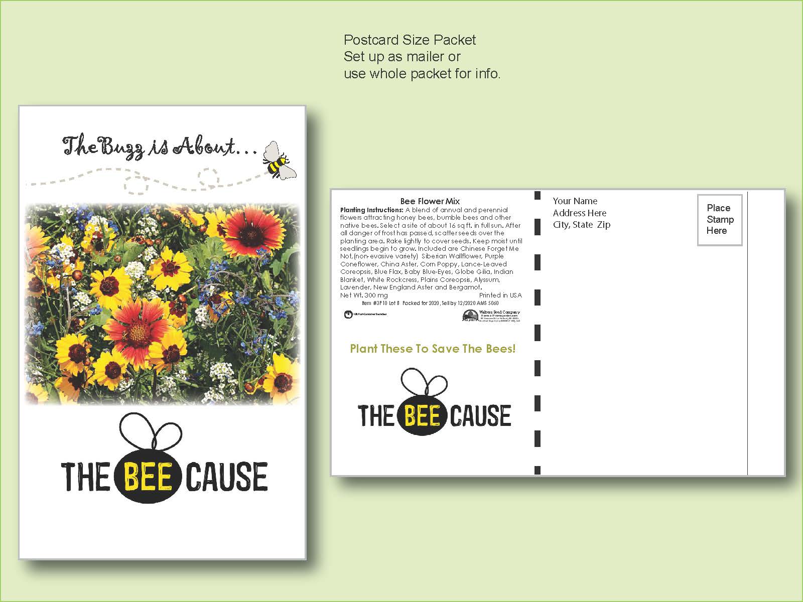 Bee Mixture Seed Packet - Postcard Mailer Size 4" x 6.5"