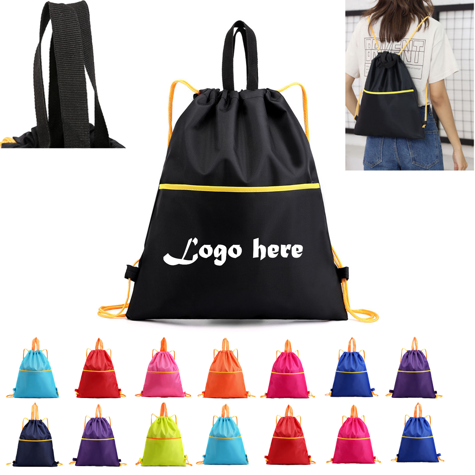 420D Oxford Drawstring Backpack with Zipper Pocket 2