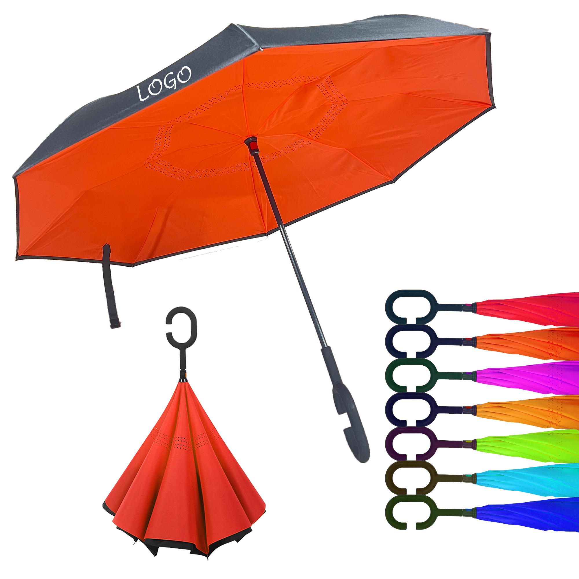 Car Inverted Umbrella With C-Shape Handle 2 Layers