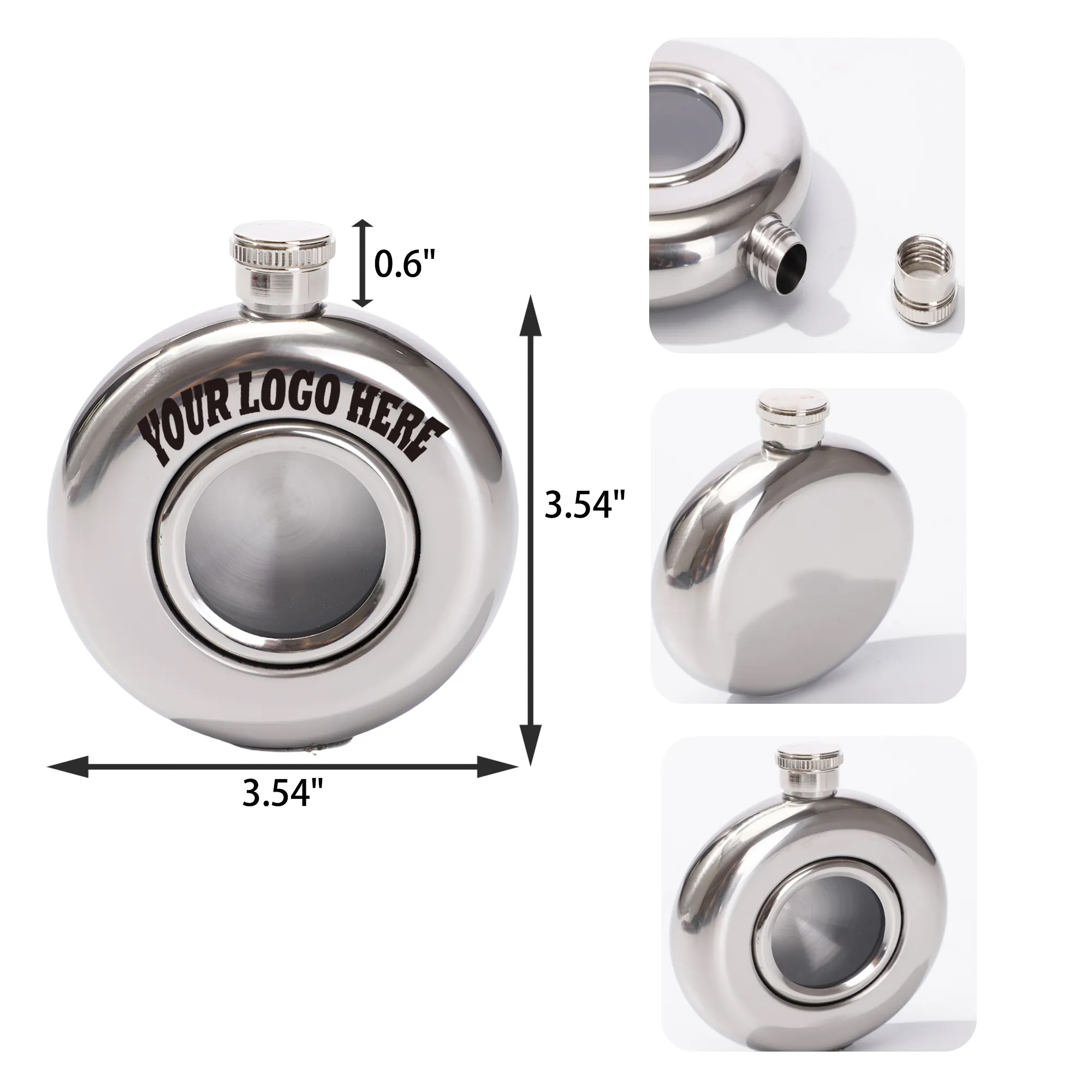MOQ 30 PCS 5 OZ Round Stainless Steel Hip Flask 4