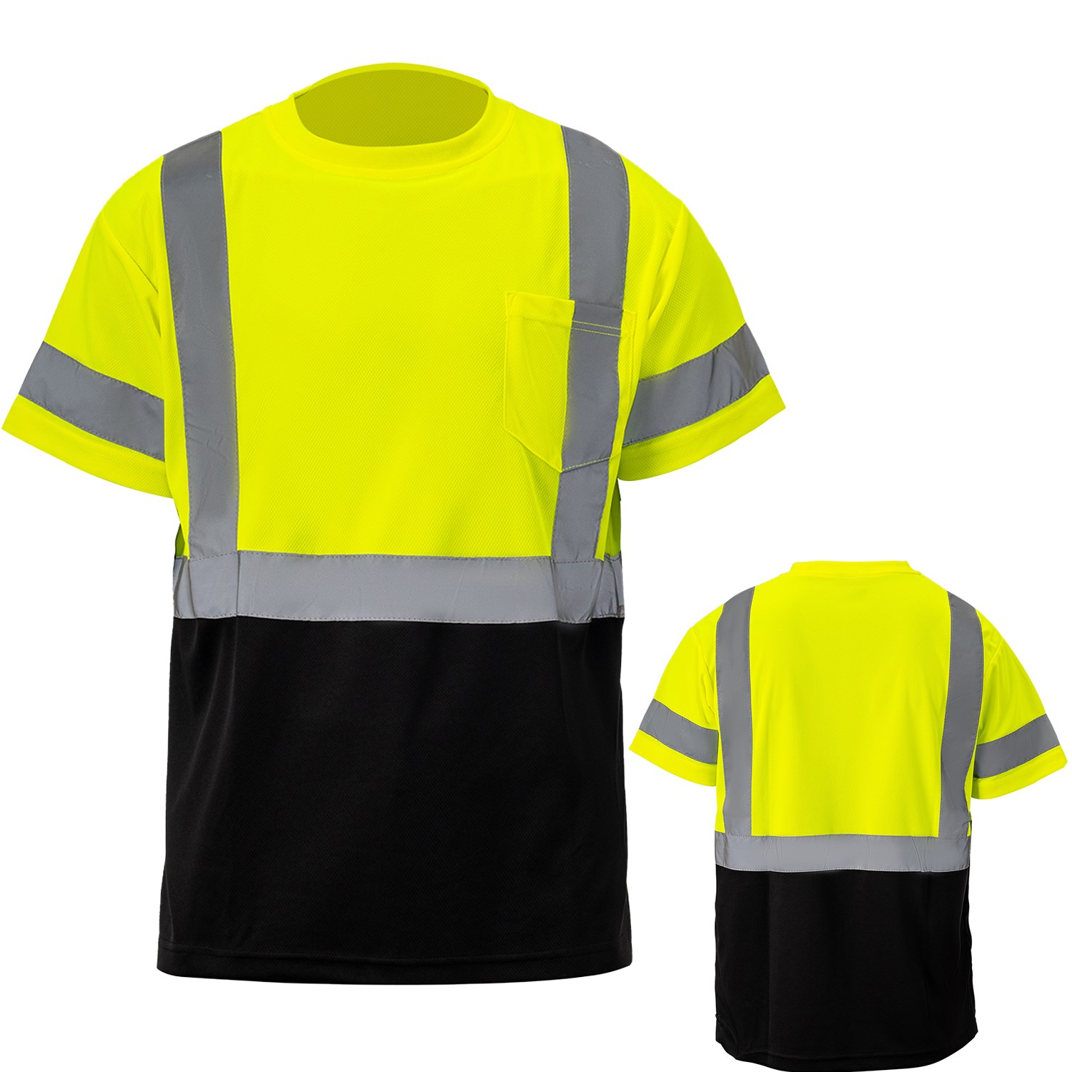 3.8 oz. Polyester Class 3 Color Block Reflective Tape Safety T-Shirt with Pocket