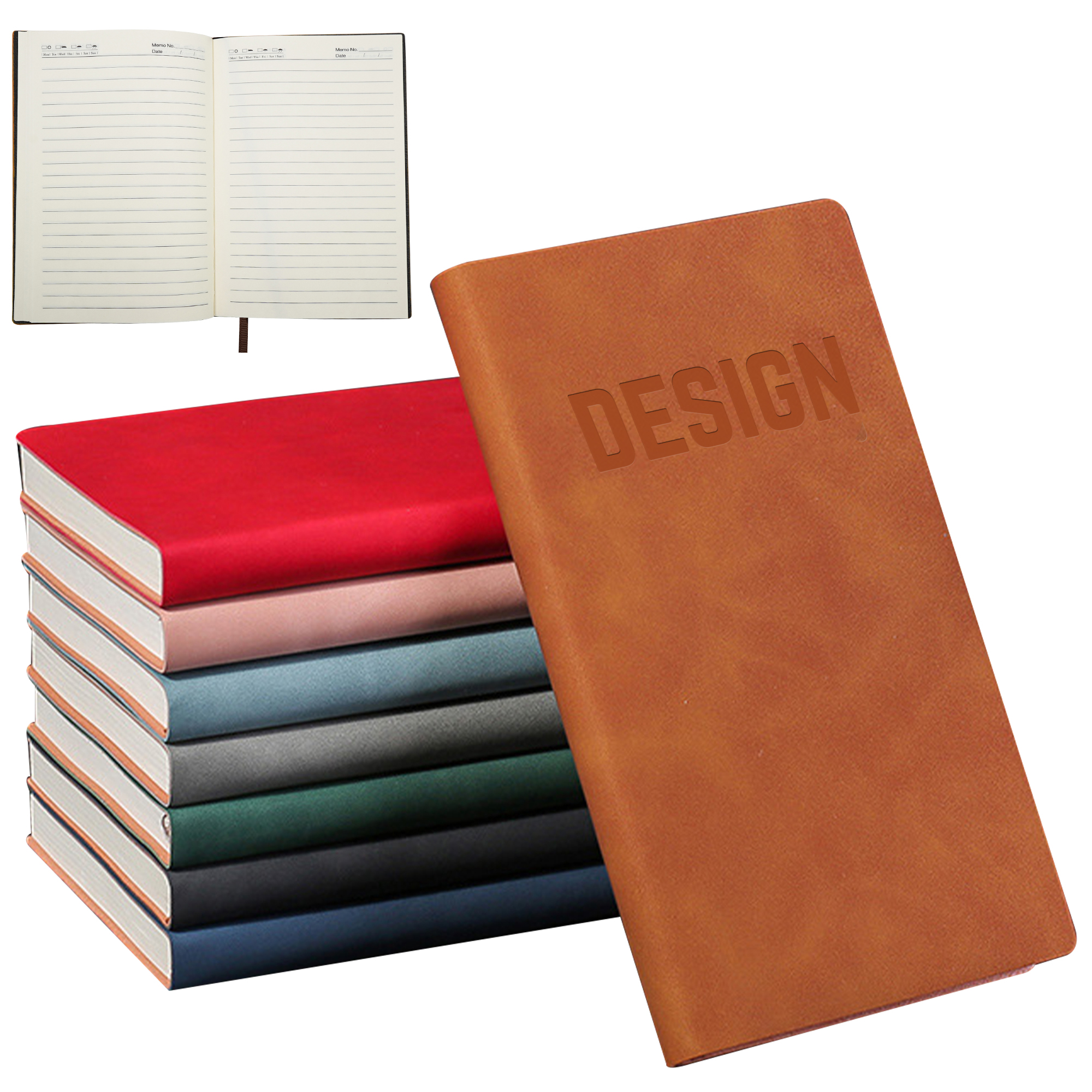 PU leather A6 business notebook with ribbon bookmarks