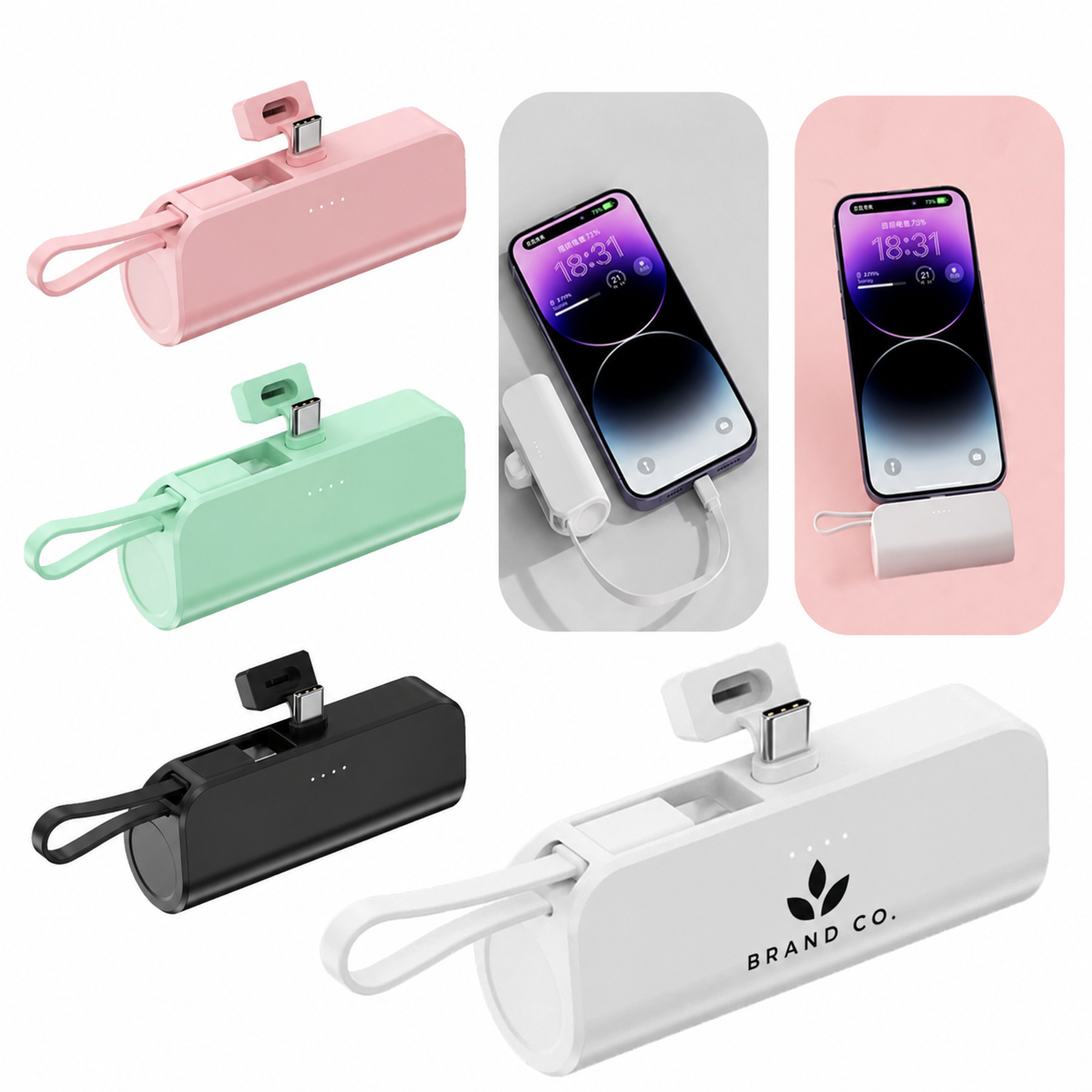 5000 mAh Dual Connector Capsule Power Bank w/Stand