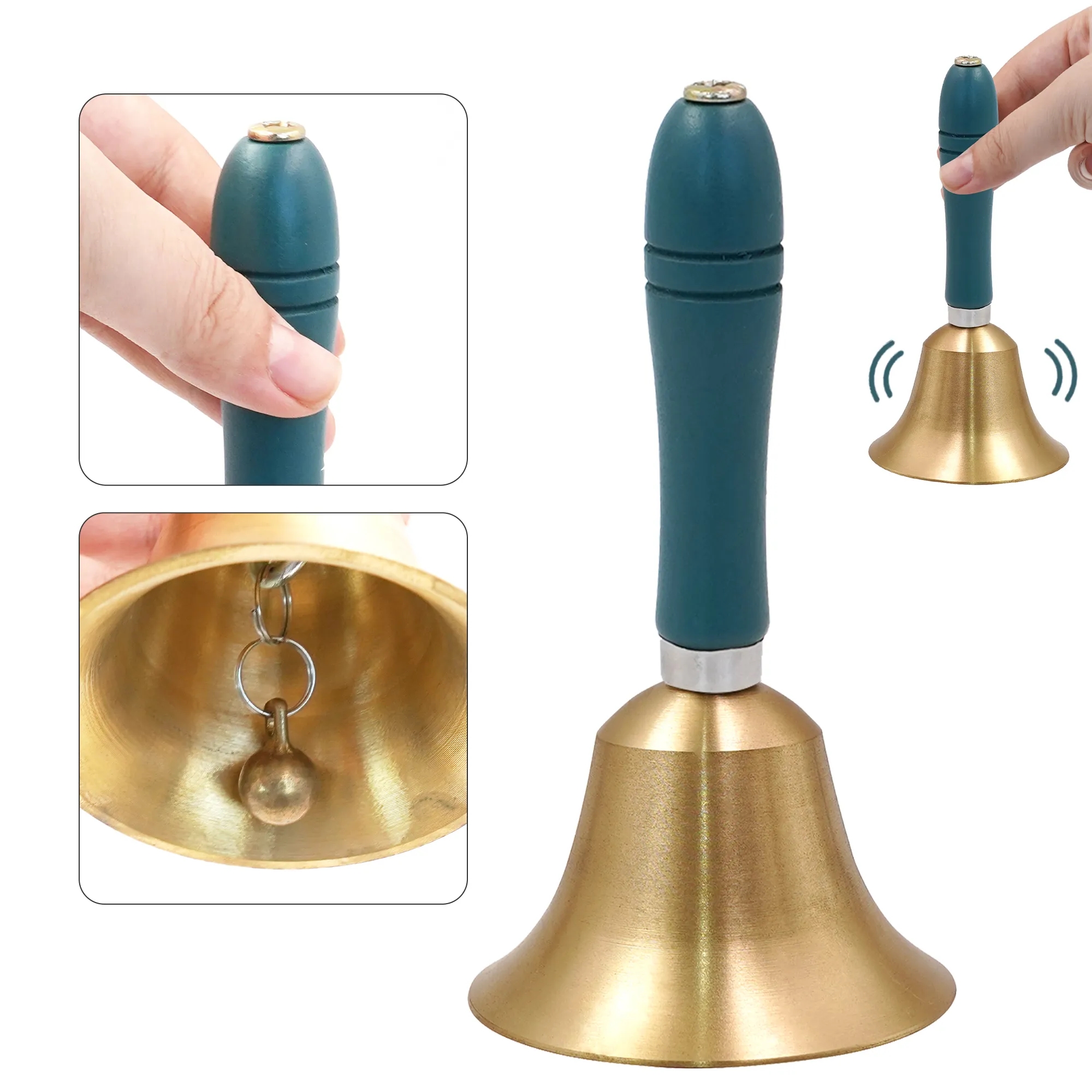 Laser Engraved Logo Solid Brass Hand Bell 4
