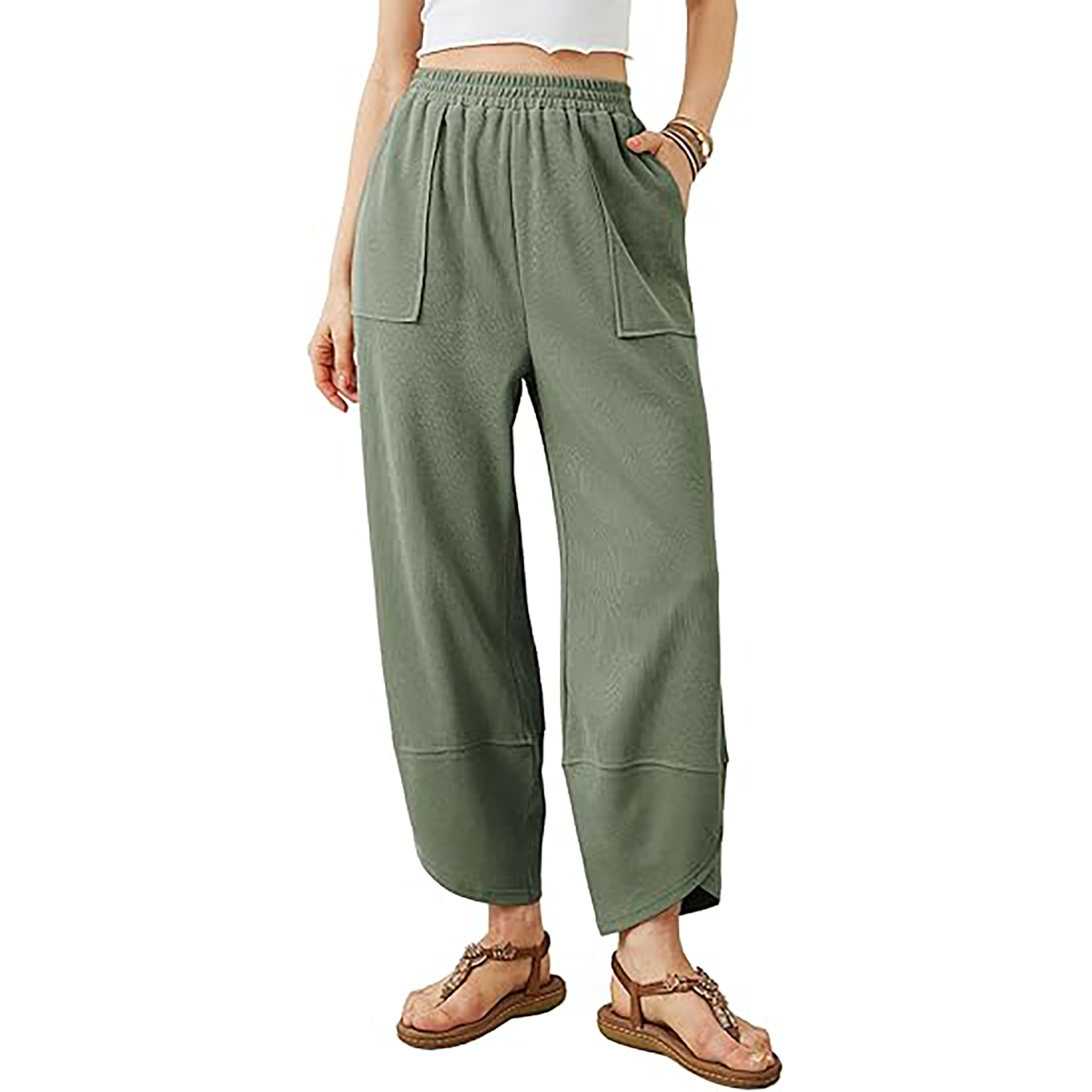 Elastic Waisted Palazzo Pants with Pockets 3