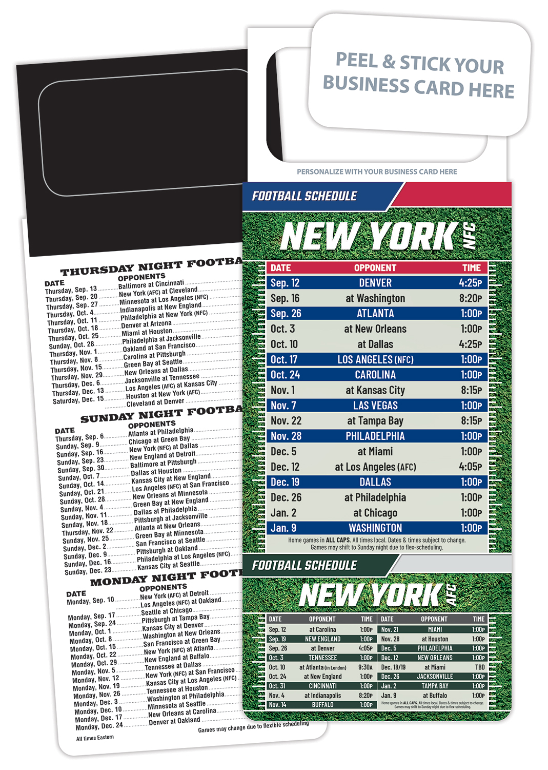 Pro Football Schedule Magnet - Peel and Stick Business Card (3.5x9)